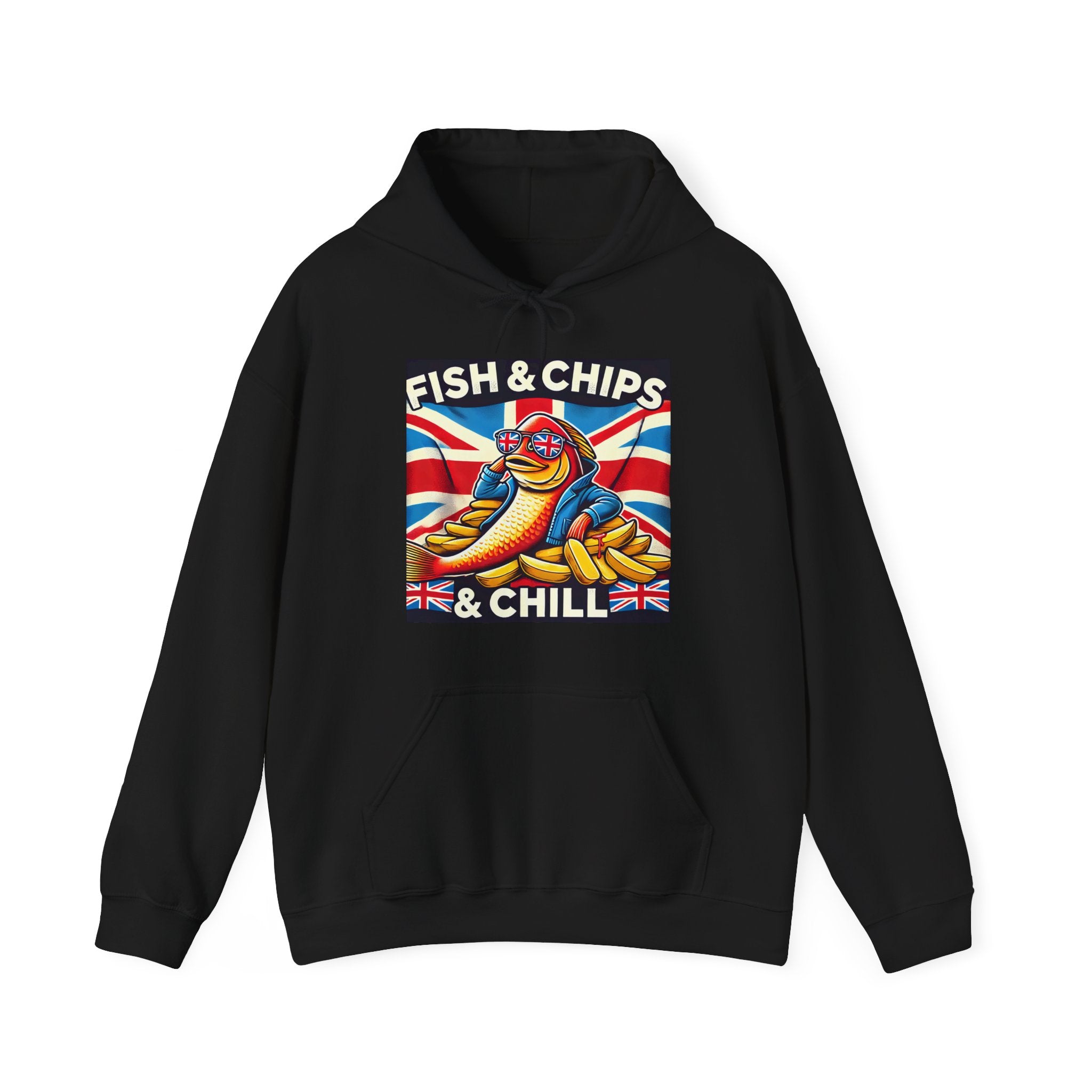 Fish & Chips n Chill Hoodie | Funny British Foodie Sweatshirt | Cozy Stylish UK Banter Wear | Gift for Food Lovers and Chippy Fans