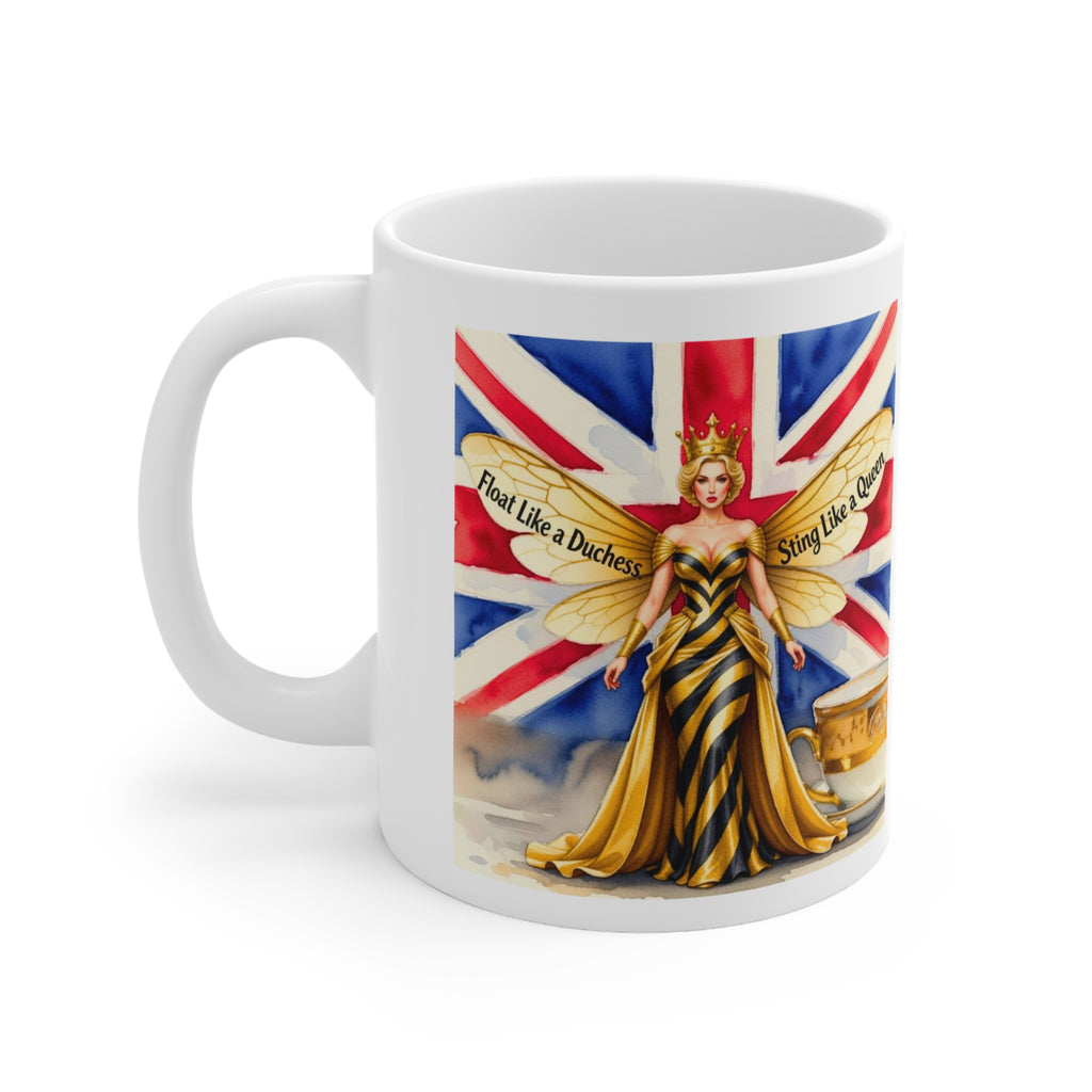 Float Like A Duchess, Sting Like A Bee Cup | Union Jack Royal Bee Feminist Mug