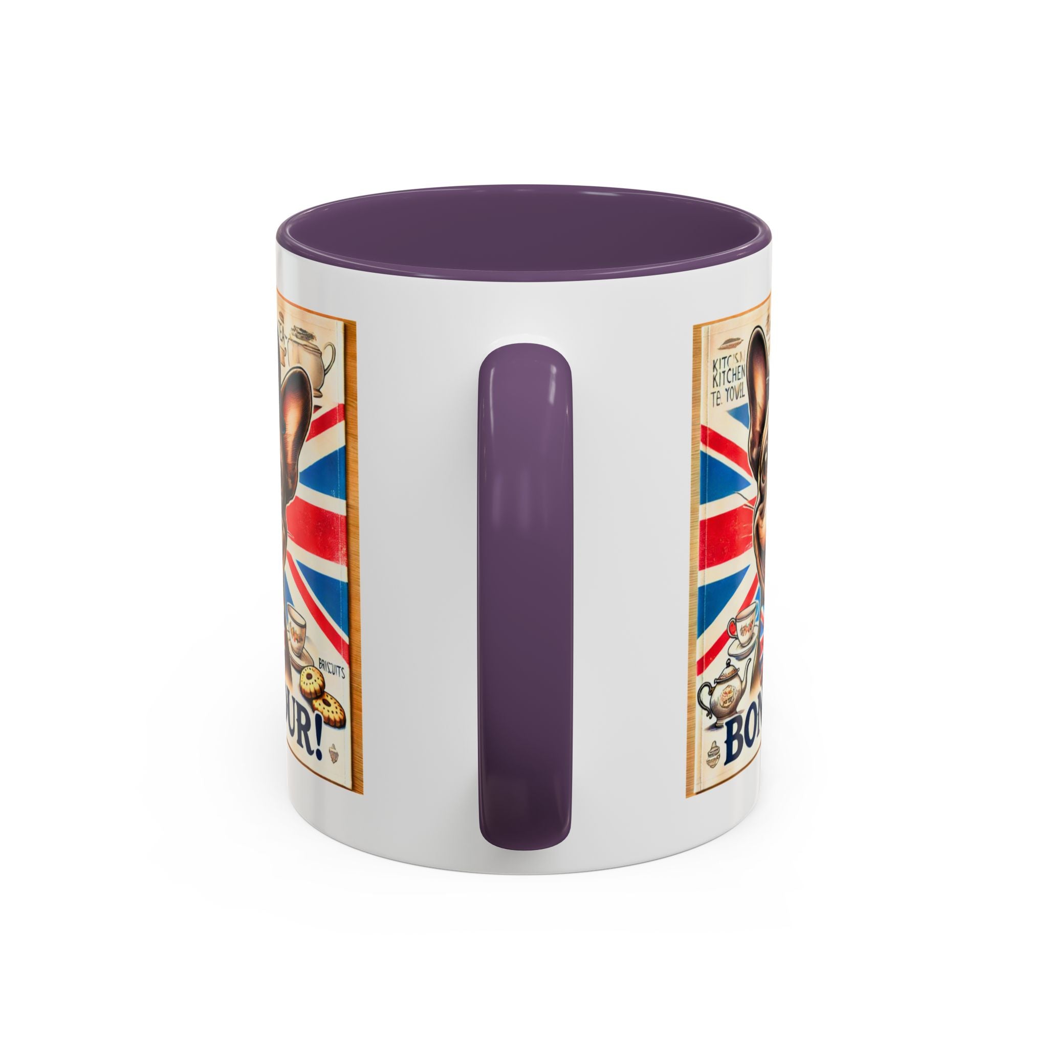 Bone-Jour Frenchie Mug | Funny Dog Lover Accent Coffee Cup | Cute French Bulldog Gift | Whimsical Patriotic Tea Mug | British Kitchen Decor