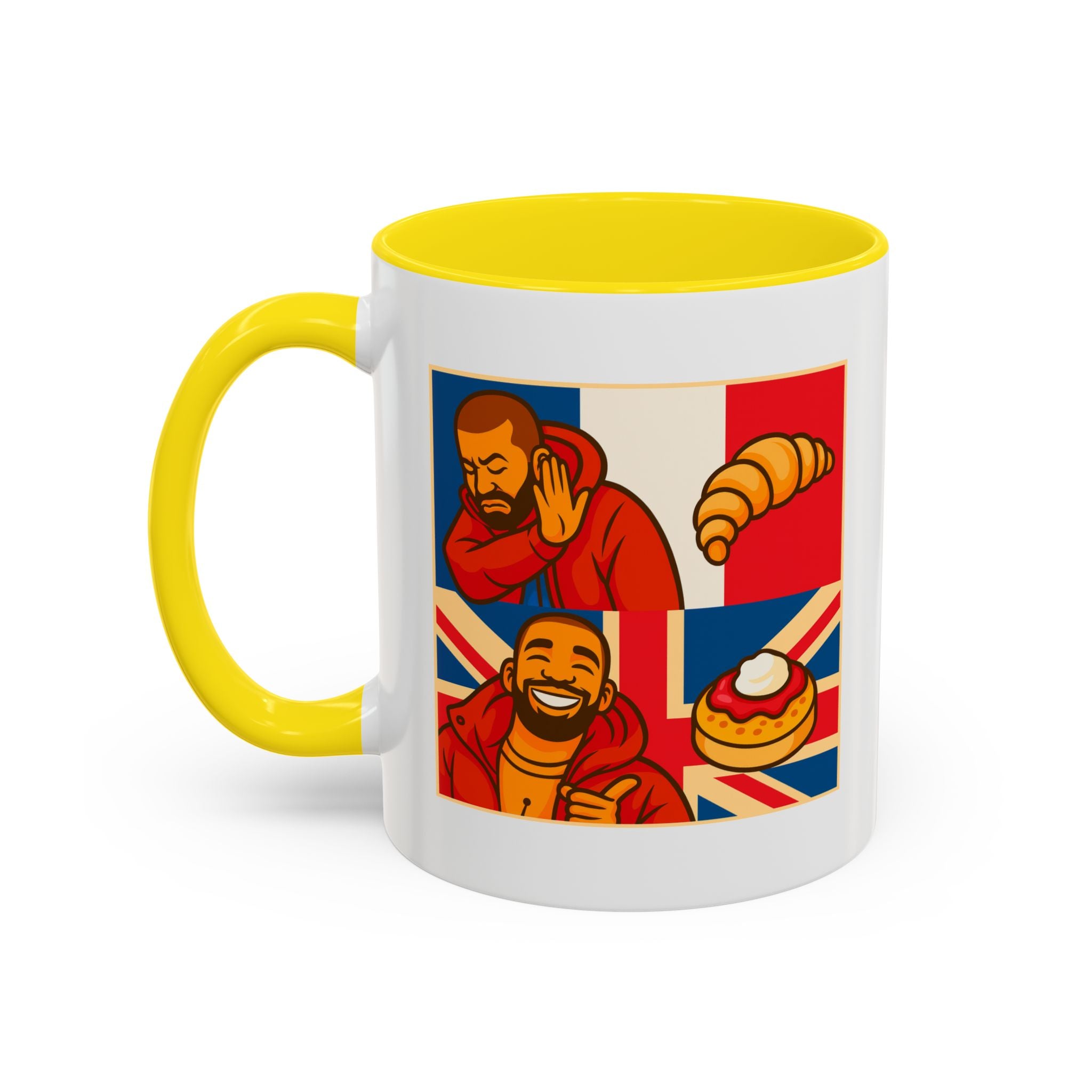 Funny British Croissant Vs Crumpet Mug - UK Patriot Drake Meme Gift | Anti-French Tea Humour | Funny Foodie Present | Union Jack Coffee Cup