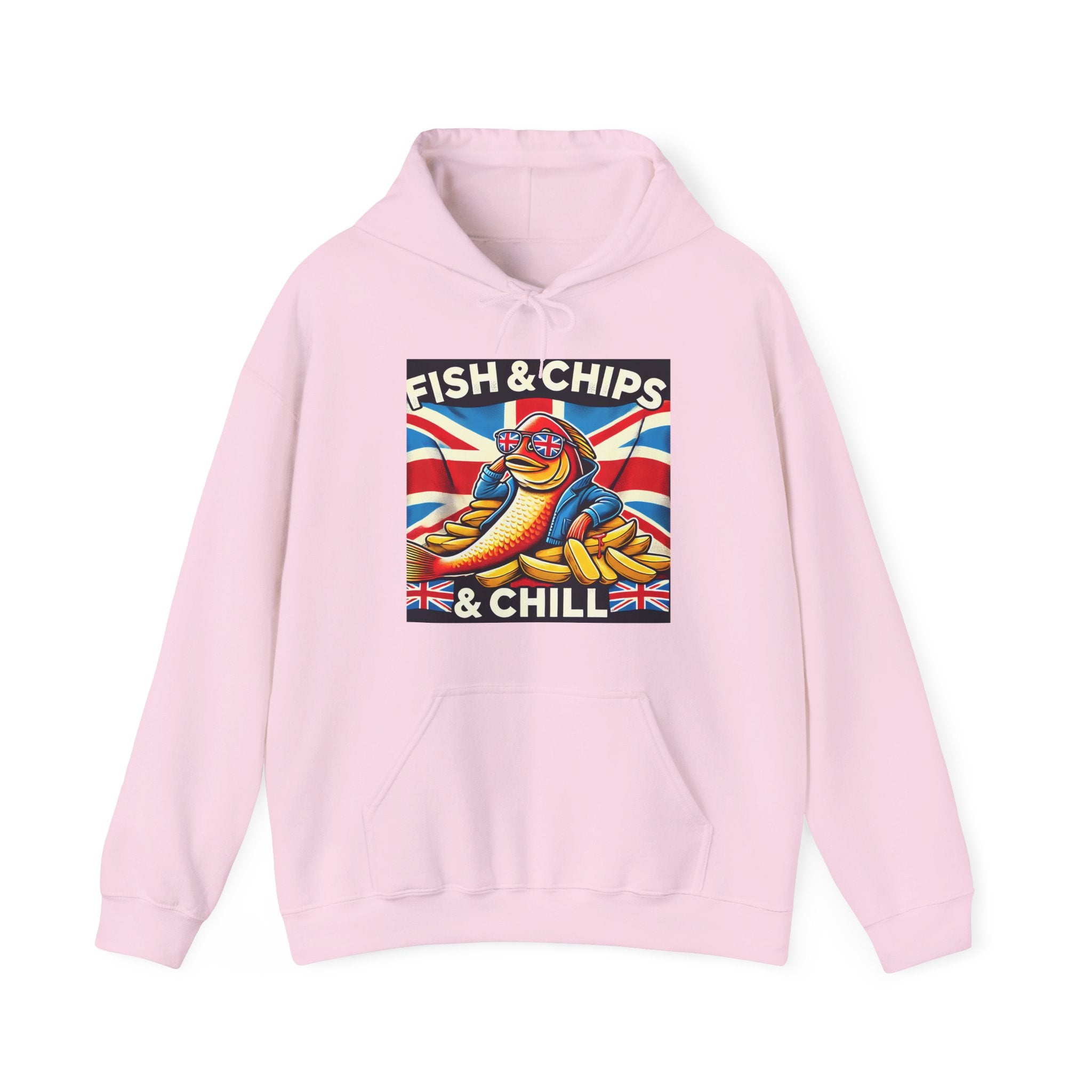 Fish & Chips n Chill Hoodie | Funny British Foodie Sweatshirt | Cozy Stylish UK Banter Wear | Gift for Food Lovers and Chippy Fans
