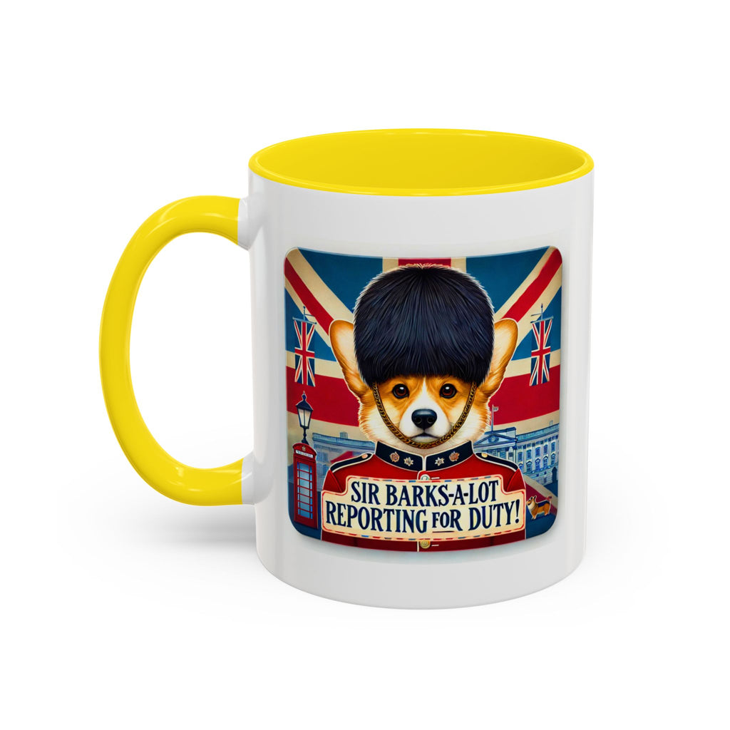 Sir Barks-a-Lot Accent Coffee Mug | Patriotic British Doggy Design | Whimsical 11oz Cup Multiple Colors | Lead & BPA-Free, C-Shaped Handle