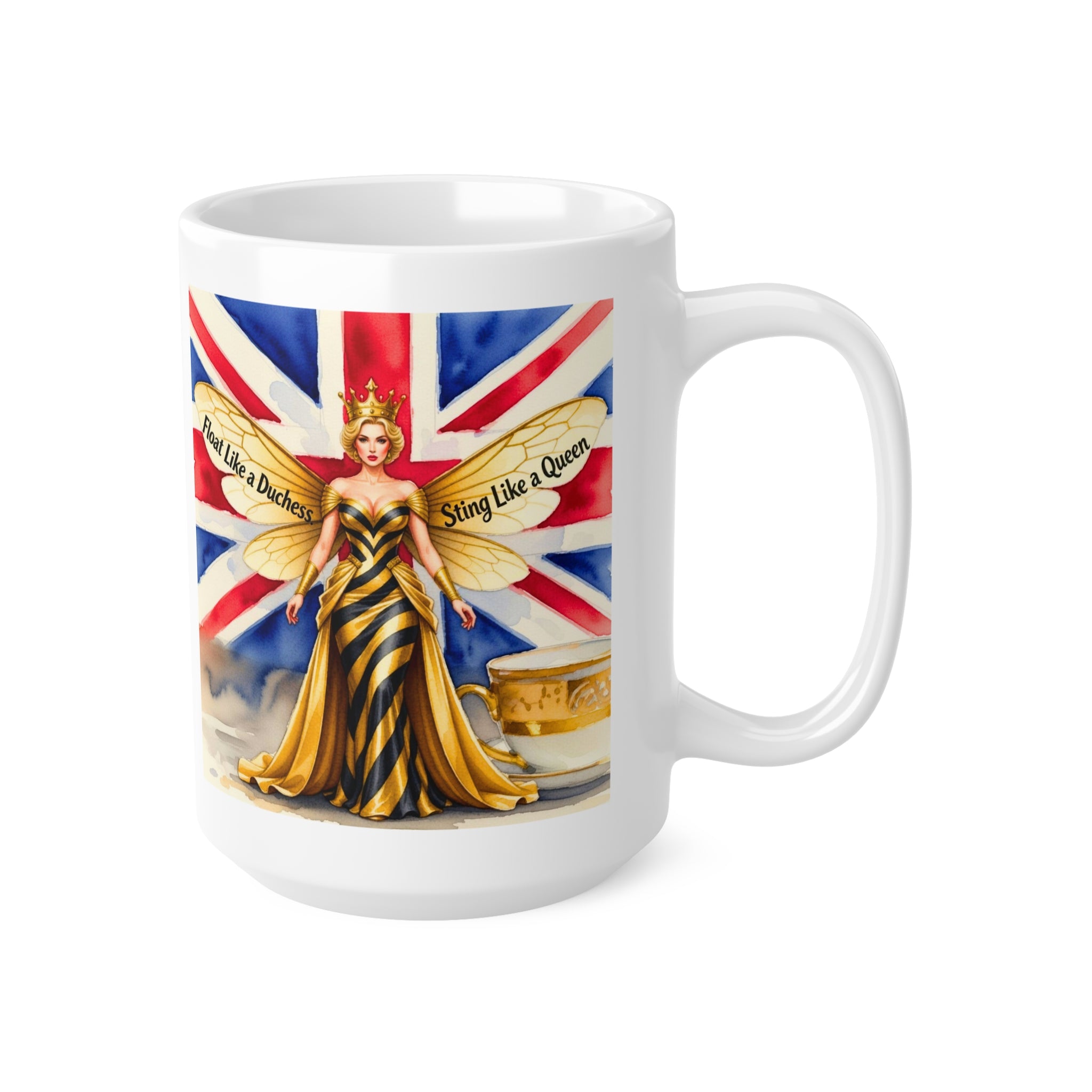 Float Like A Duchess, Sting Like A Bee Cup | Union Jack Royal Bee Feminist Mug