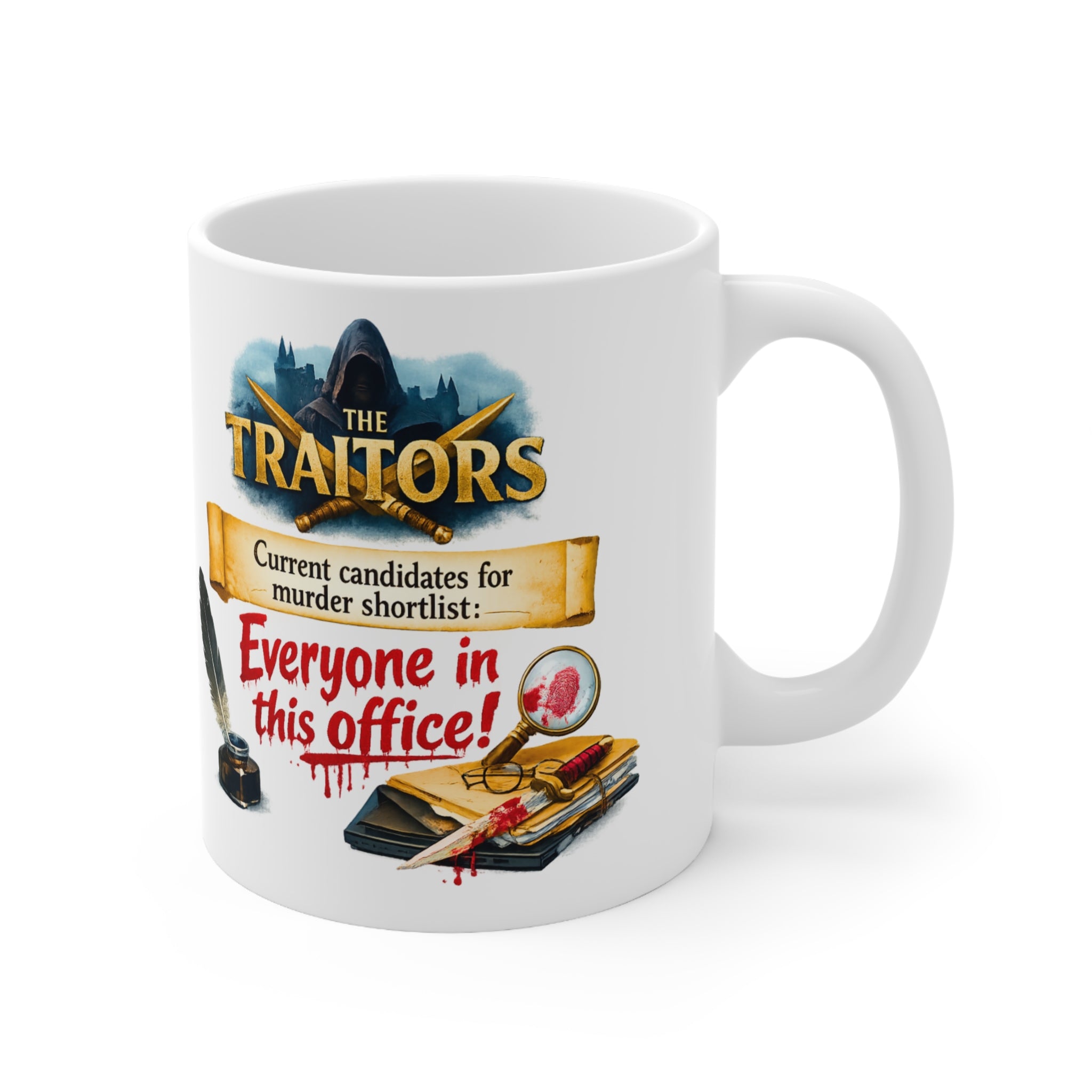 Funny Traitors Mug - Murder Shortlist: Everyone in This Office Mug | Funny British TV Show Cup | Cheeky Gift for Tea Lovers
