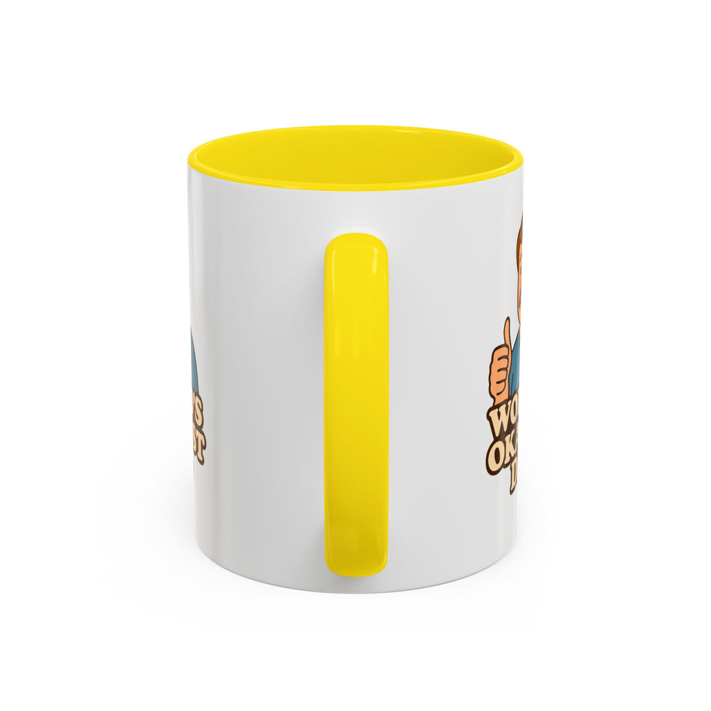 Worlds Okayest Dad Mug - Funny Fathers Day Gift |  11oz Sarcastic Coffee Cup | Thumbs Up Dad