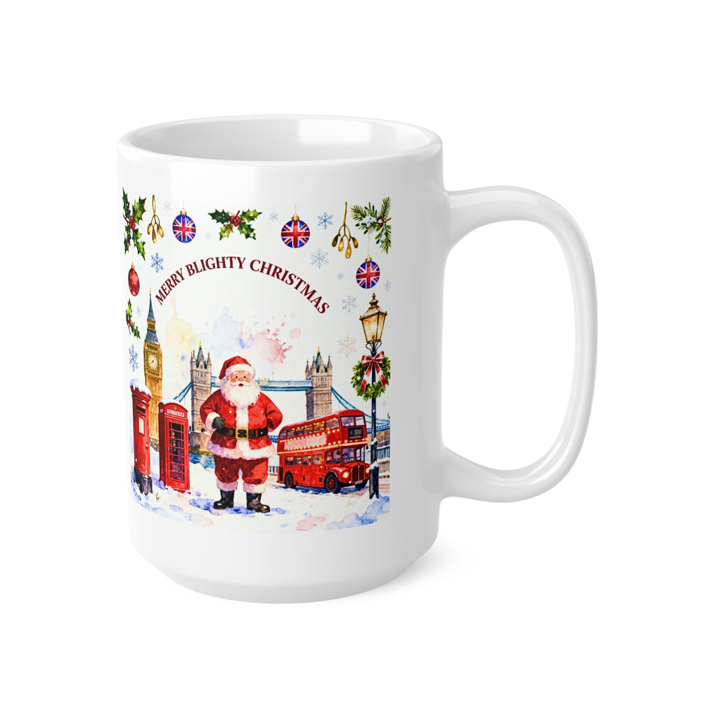 Merry Blighty Christmas - UK Santa Mug | British Festive Cup | London Watercolour Design | UK Holiday Gift
