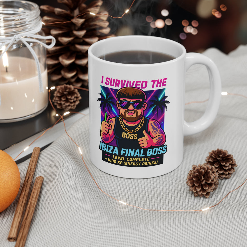 I Survived The Ibiza Final Boss Coffee Mug | Funny UK Summer Meme Cup | British Pop Culture Gift | Rave Party Tea Cup | Festival Drinkware