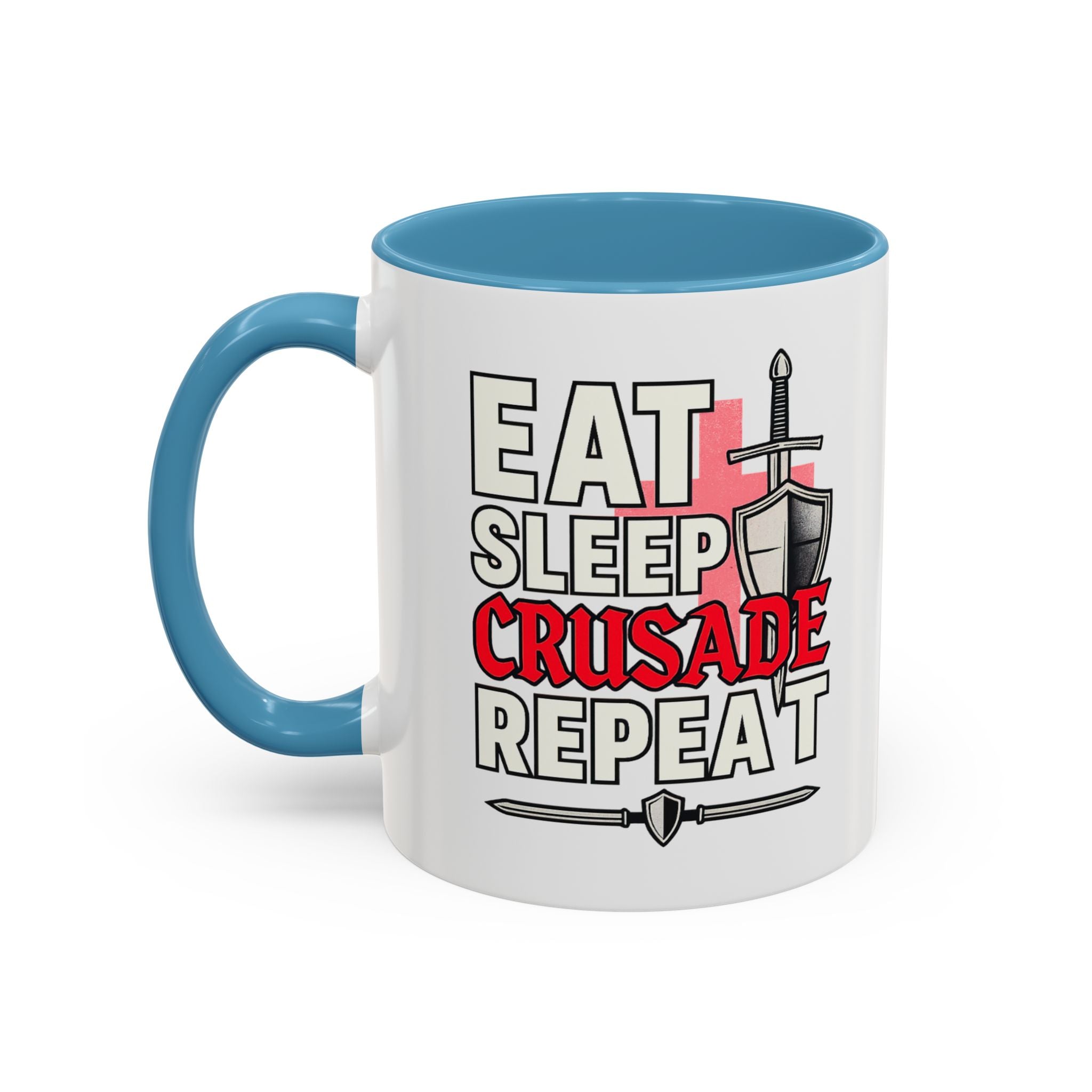Eat Sleep CRUSADE Repeat 11oz Mug | Medieval Knight Coffee Cup | National Pride Mug | Funny Gamer Gift | English Patriot Mug