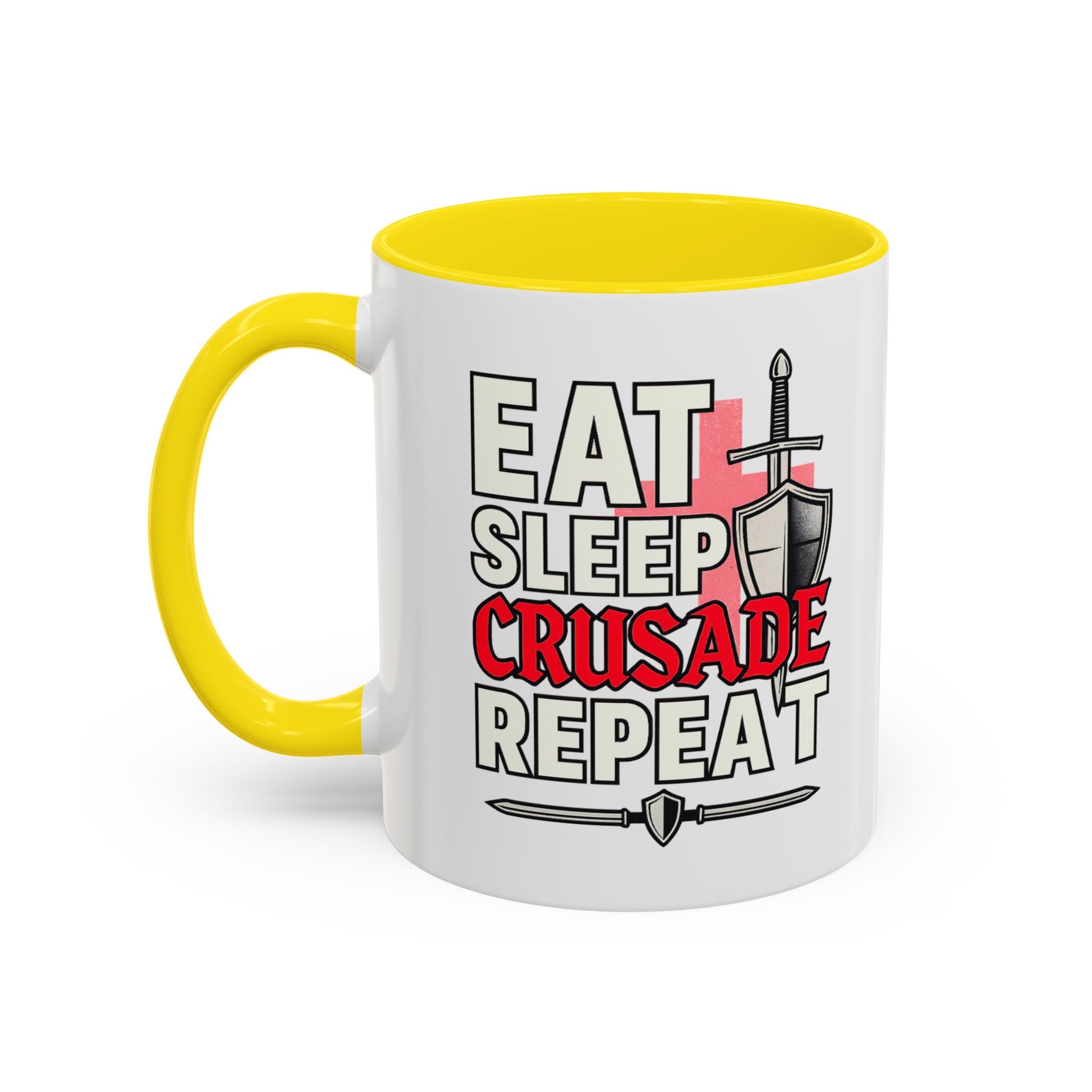 Eat Sleep CRUSADE Repeat 11oz Mug | Medieval Knight Coffee Cup | National Pride Mug | Funny Gamer Gift | English Patriot Mug