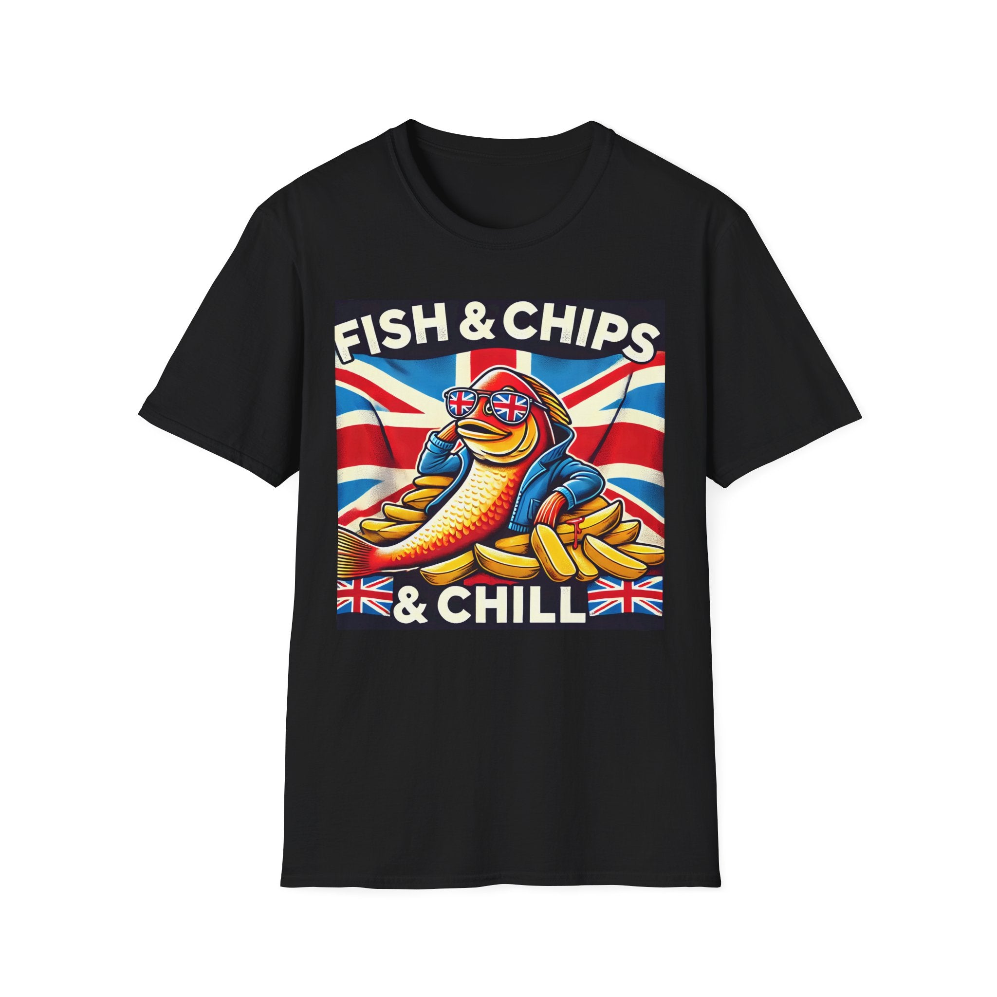 Fish & Chips n Chill Unisex T-Shirt | The Ultimate British Foodie Tee | Funny Pub Festival Wear | Gift for Food Lovers | UK Banter Apparel