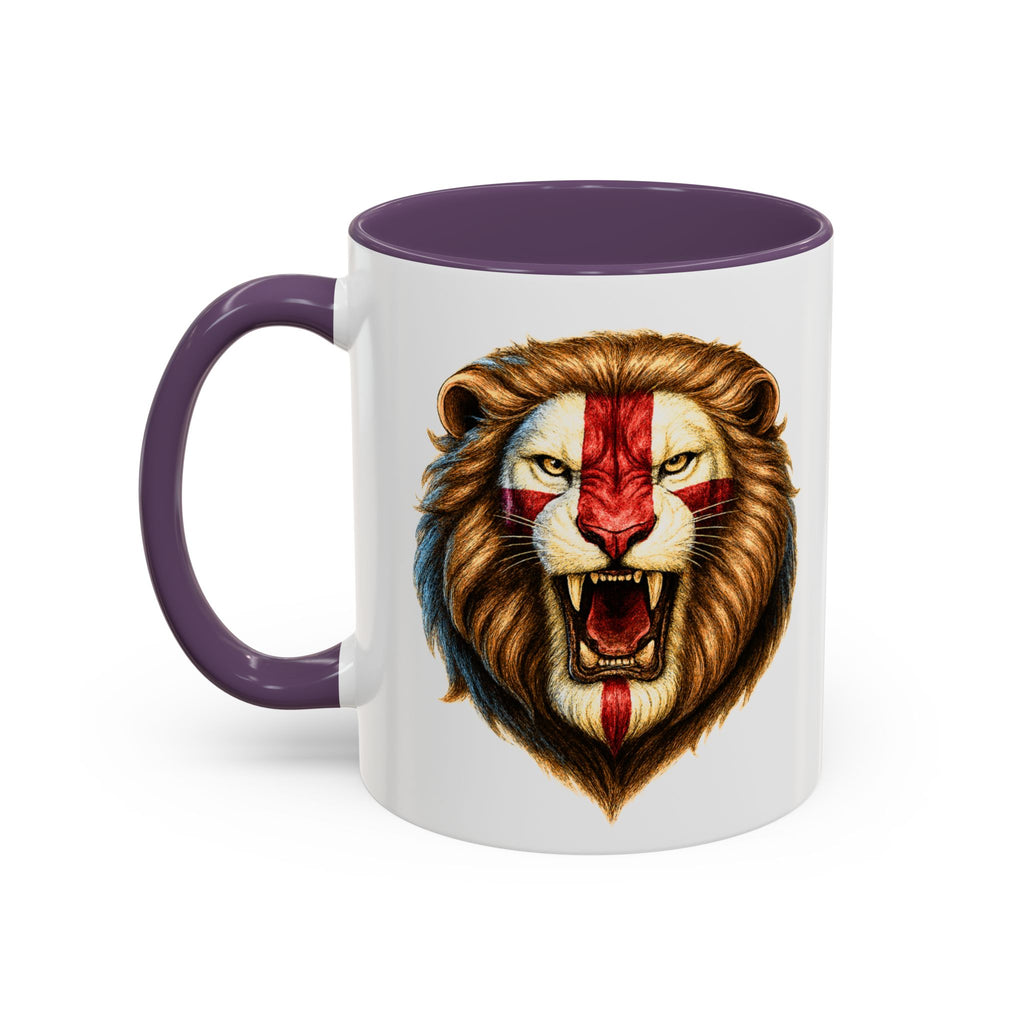 Roaring English Lion Accent Mug | St. George's Cross Patriotic Coffee Cup | Funny Medieval England Gift in Glossy Finish