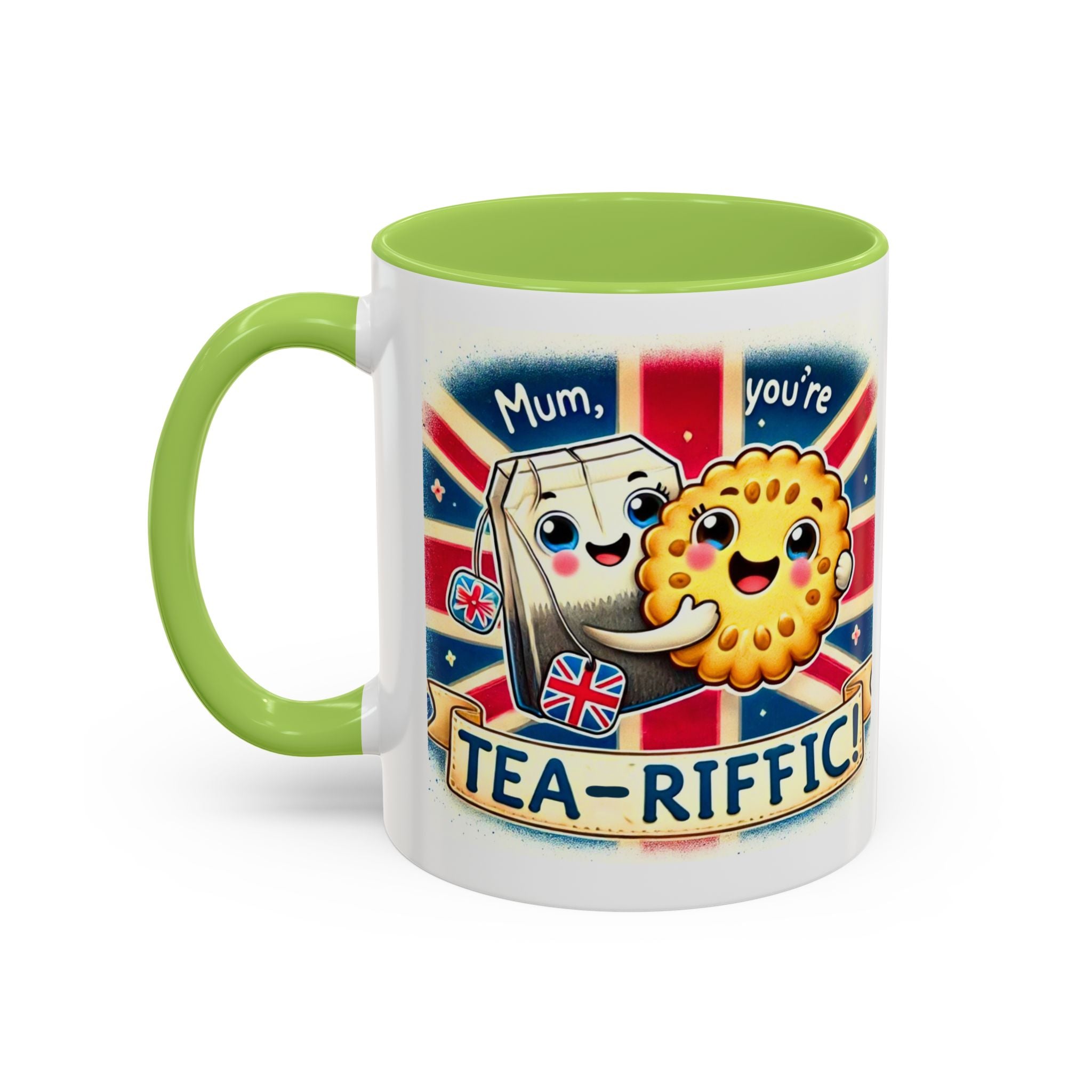 Mum, You're Tea-Riffic! 11oz Accent Mug | Funny British Mothers Day Gift | Cute Tea Lover Accent Cup | Funny Pun Mug | Gift for Mum