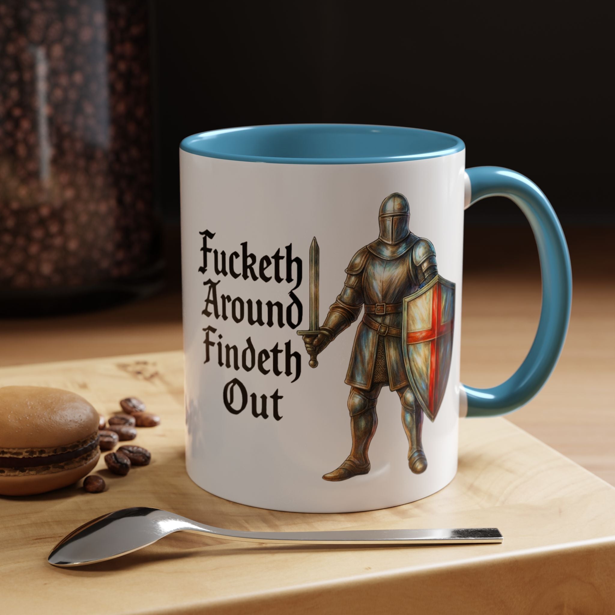 F*cketh Around, Findeth Out 11oz Mug | Medieval Knight St. George Cross Tea Cup | Patriotic England Coffee Mug | Funny UK FAFO