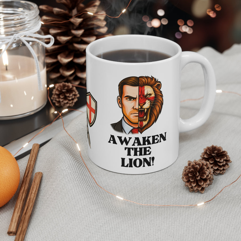 Start the Crusade, Awaken the Lion Mug | Funny English Knight Patriot Coffee Cup | St George's Cross Medieval Banter Gift in 11oz and 15oz