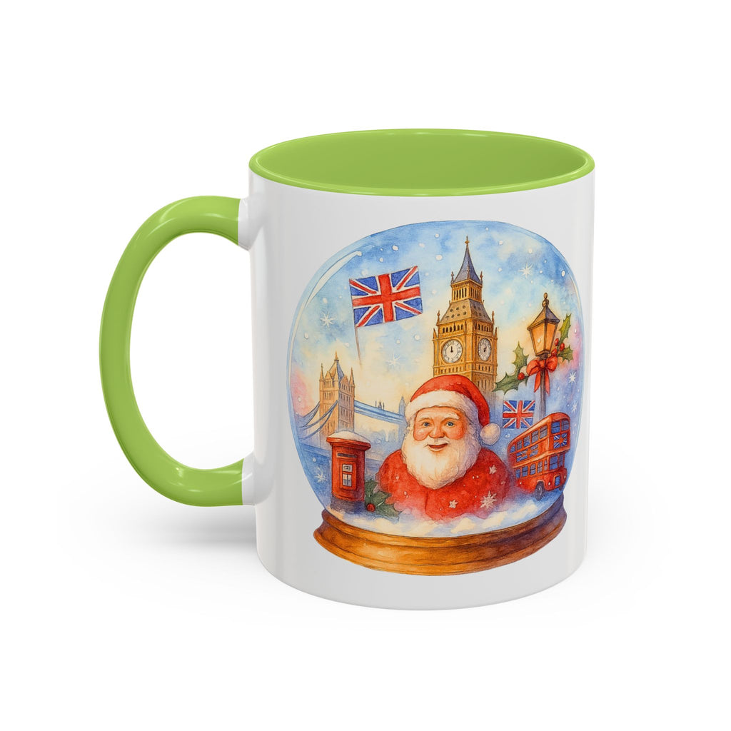 London Santa Snowglobe Mug | UK Christmas Souvenir Cup | Big Ben London Bus Festive Mug | British Holiday Gift