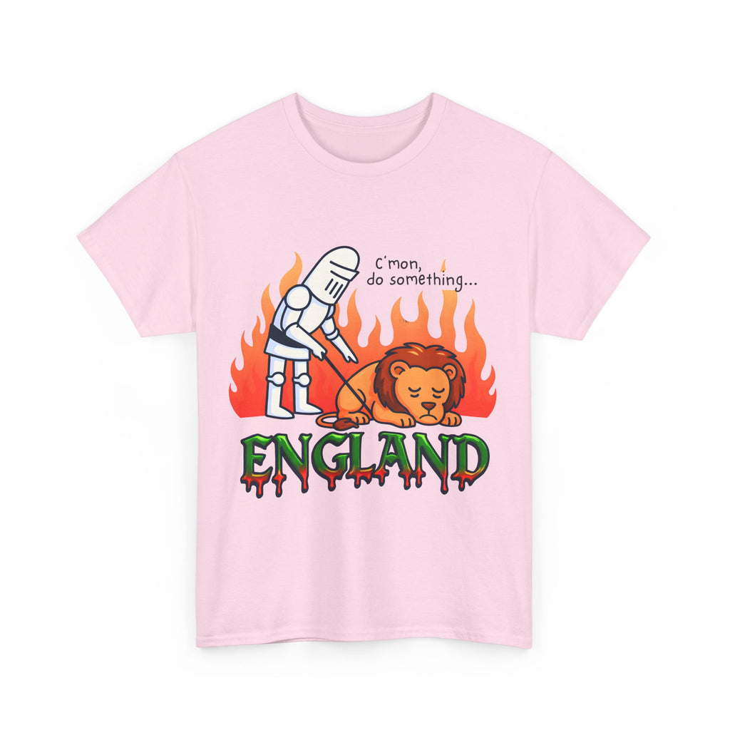 C'mon Do Something Funny England Meme T-Shirt | Unisex Heavy Cotton Tee | Sad Lion & Knight Cartoon National Pride Shirt | England T-shirt