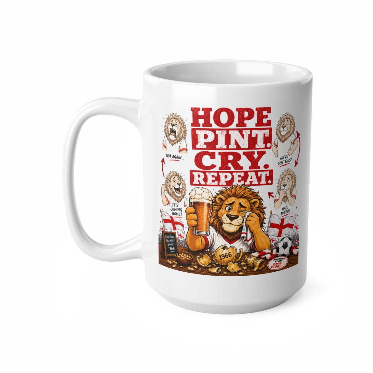 Three Lions Hope Pint Cry Repeat England football mug, photo 2