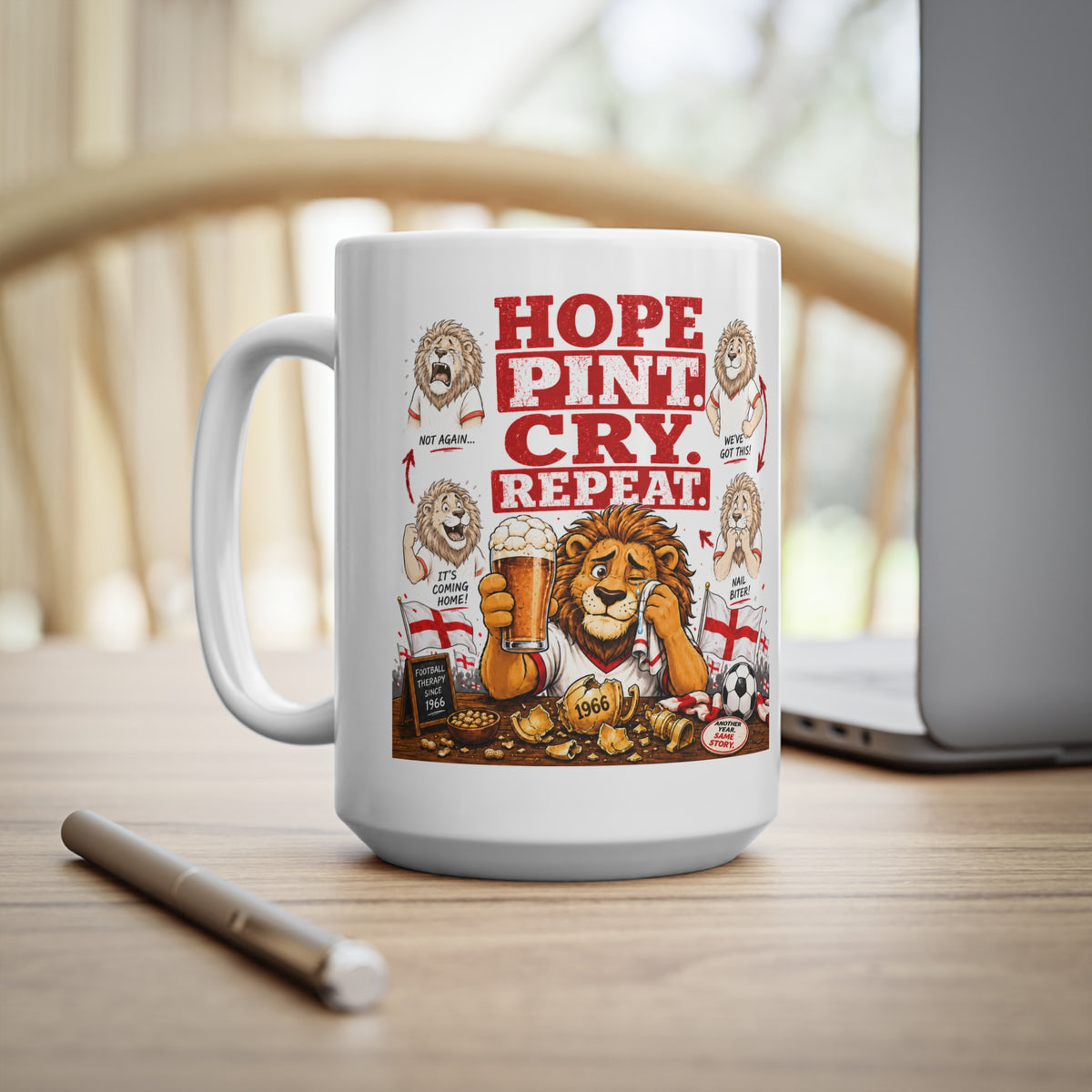 Three Lions Hope Pint Cry Repeat England football mug, photo 6