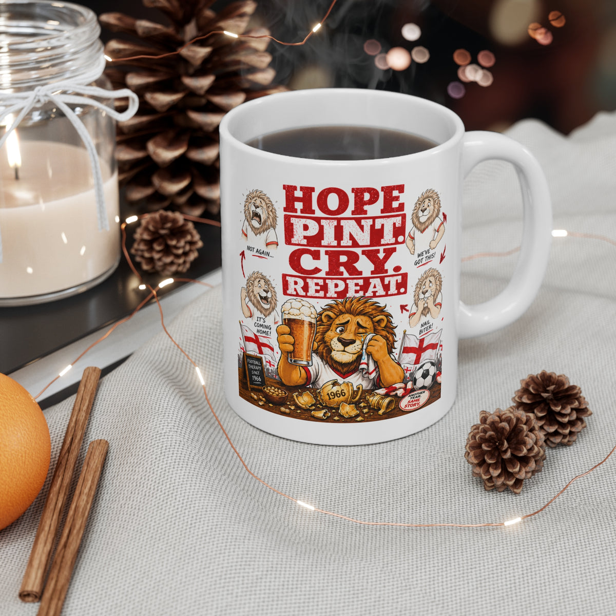 Three Lions Hope Pint Cry Repeat England football mug, photo 9