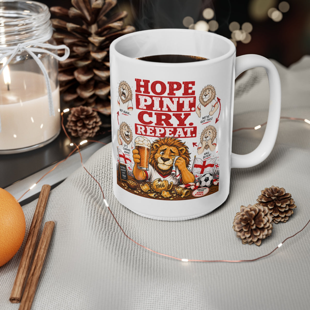 Three Lions Hope Pint Cry Repeat England football mug, photo 11