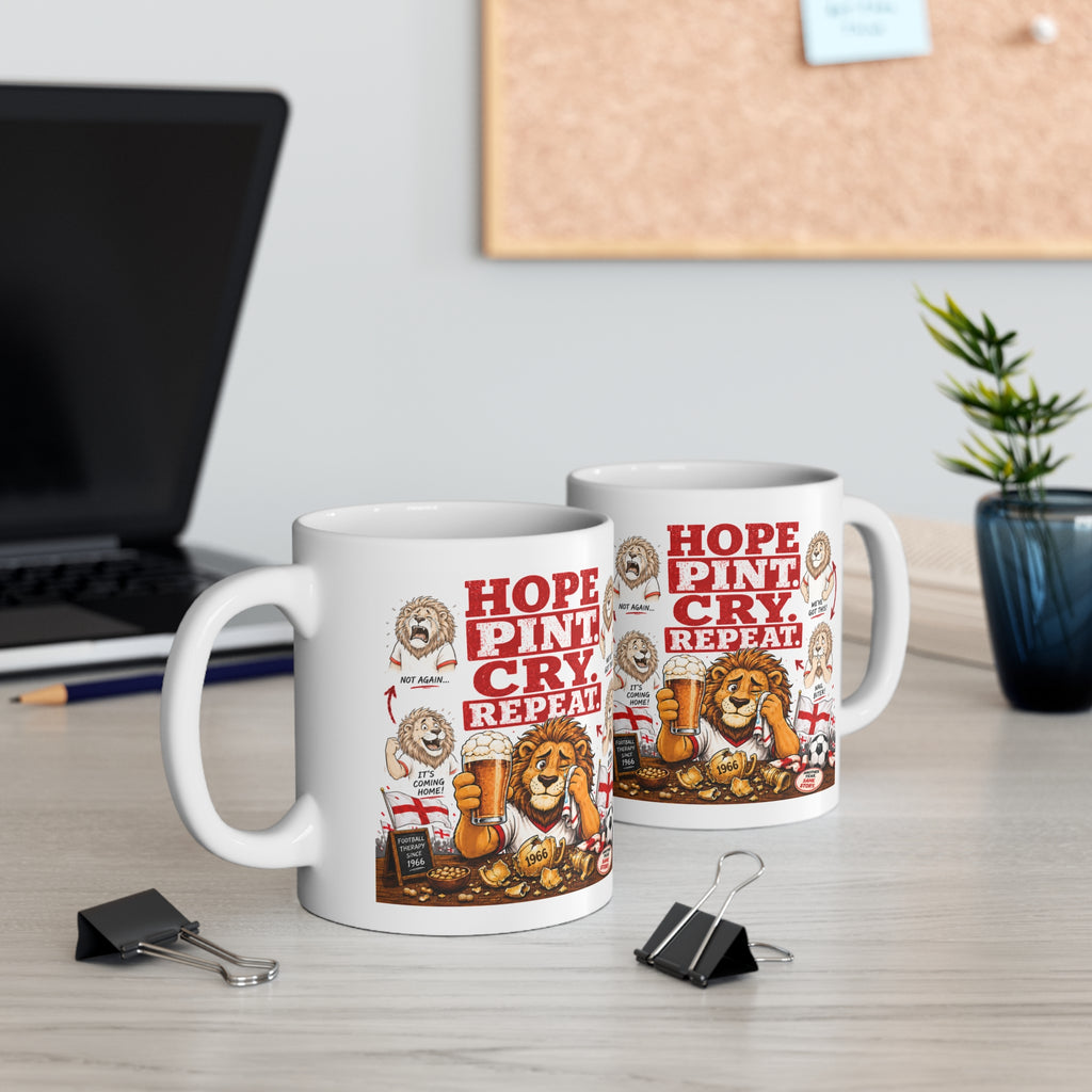 Three Lions Hope Pint Cry Repeat Mug | England Fan Gift