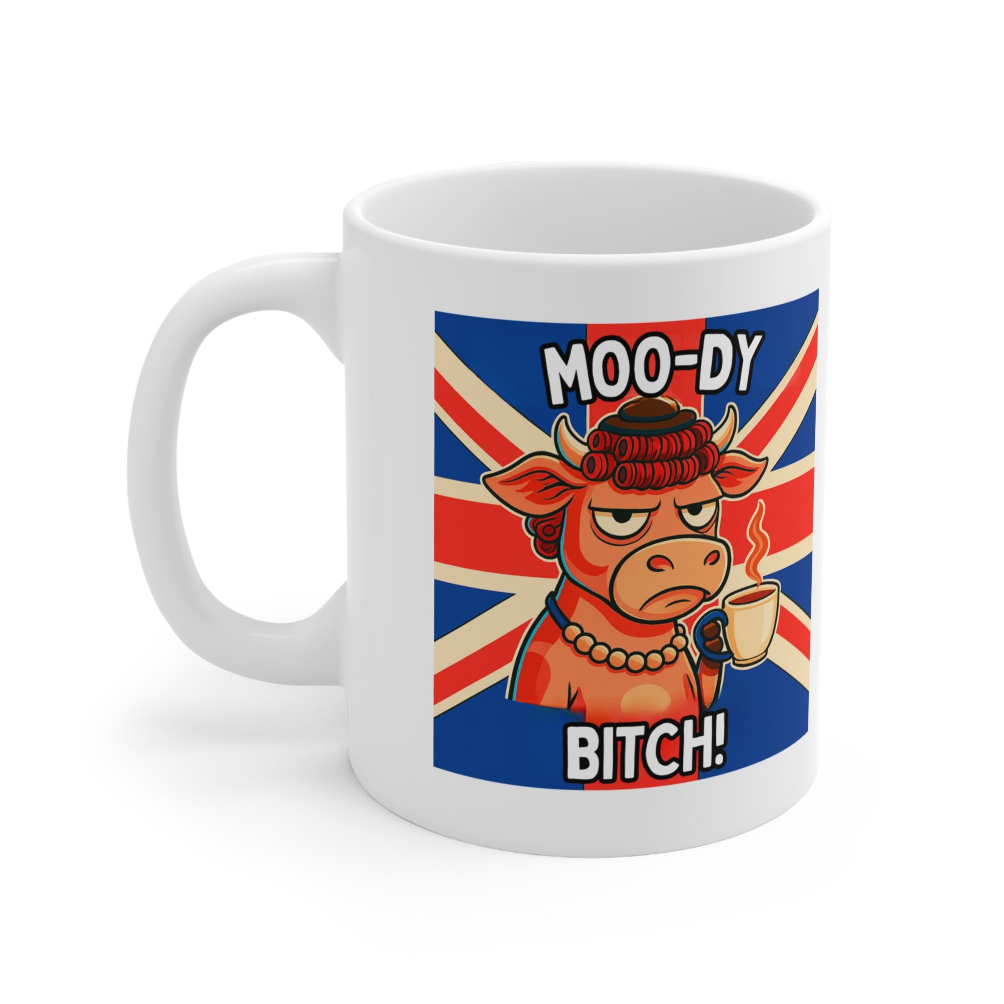 Moo-dy Bitch Funny Cow Mug | Funny British Animal Coffee Cup | Unique Sassy Gift for Her | 11oz Ceramic Moody Novelty Mug
