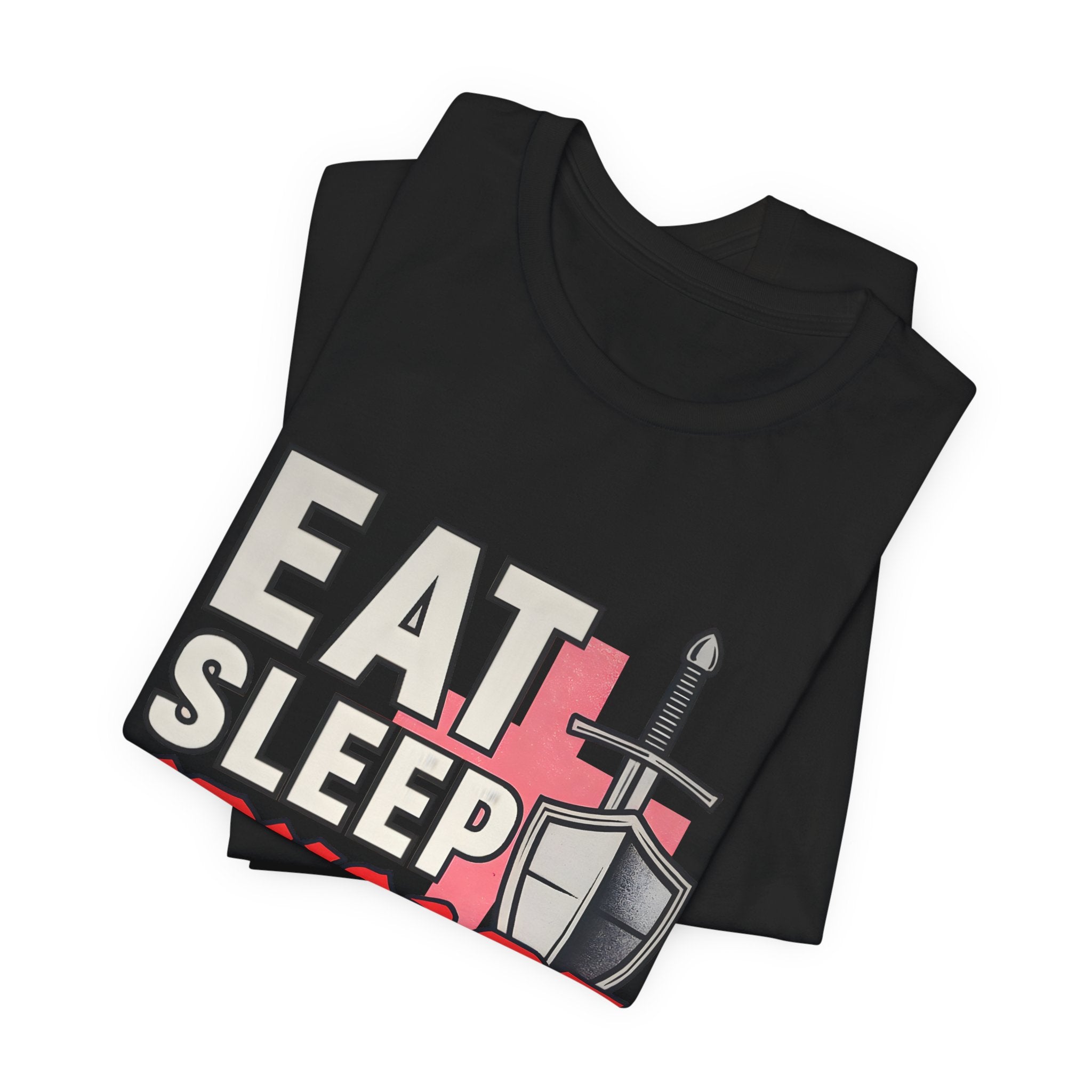 Eat Sleep Crusade Repeat T-Shirt | UK Patriot Medieval Sword & Shield Design | English National Pride Tee