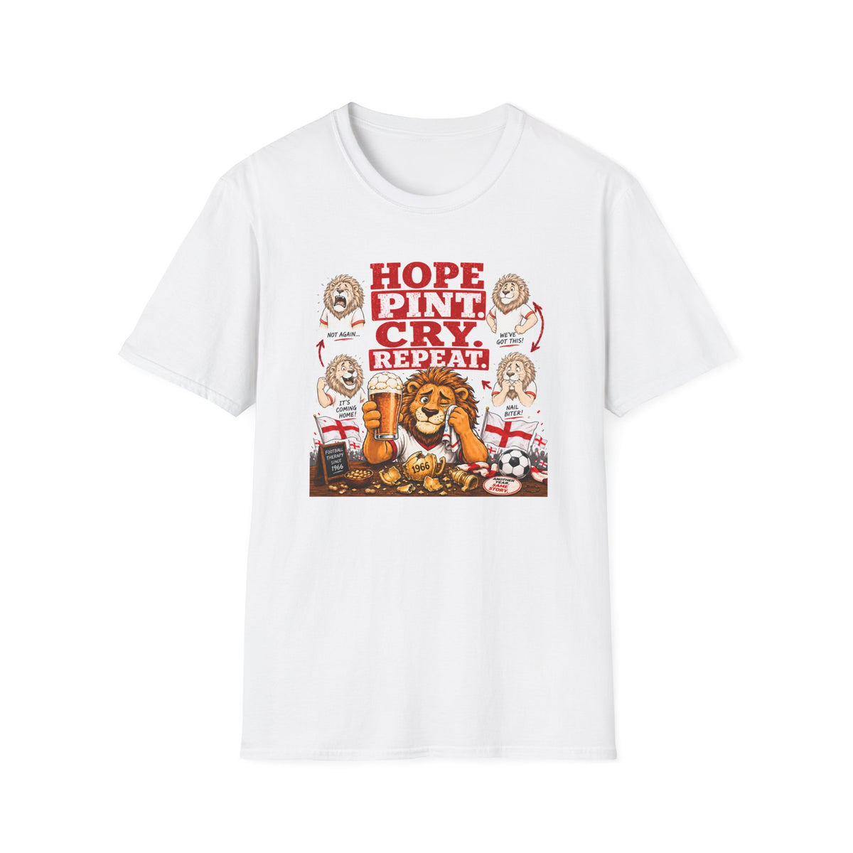 Three Lions Hope Pint Cry Repeat England football t-shirt