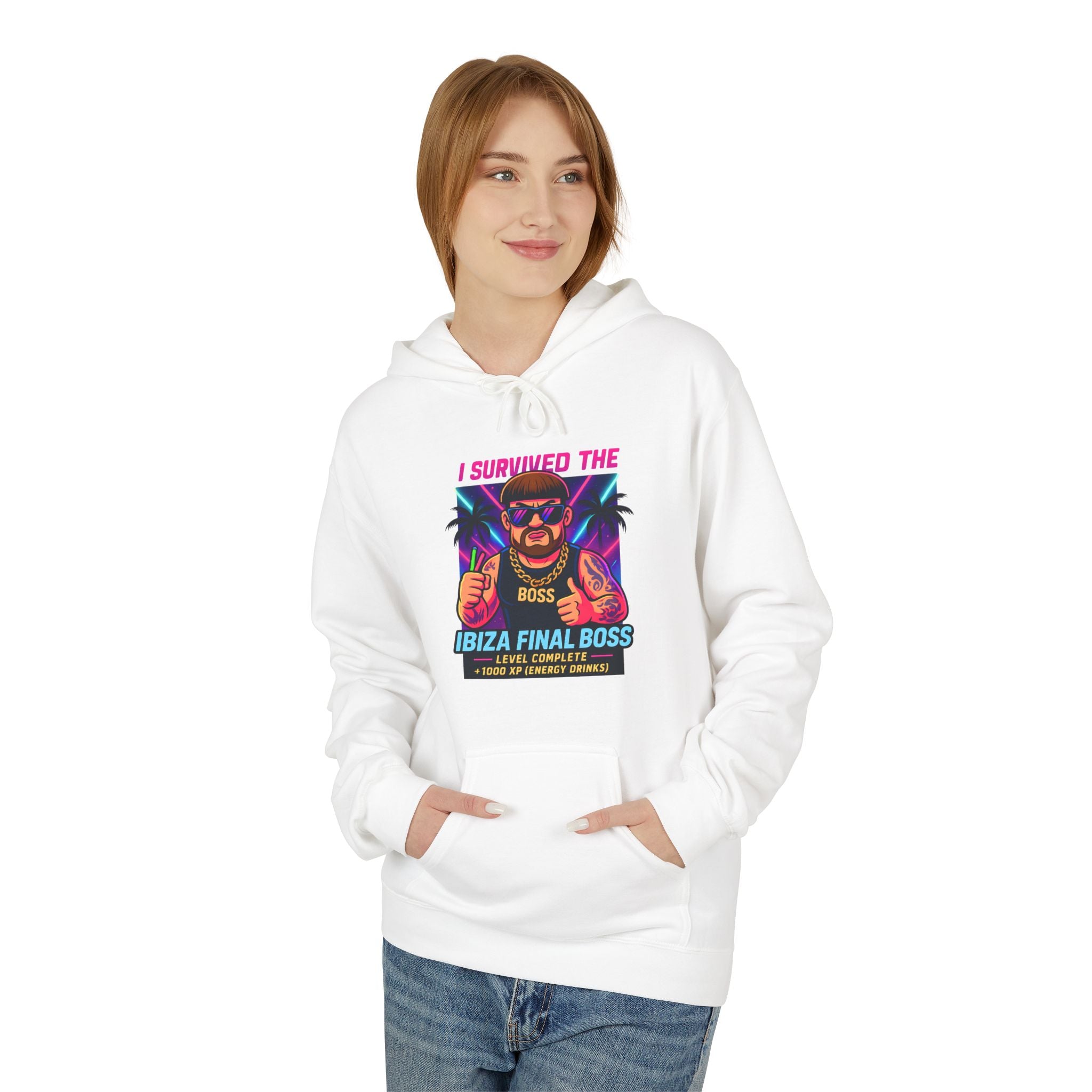 I Survived the Ibiza Final Boss Hoodie | Funny UK Summer Meme Sweatshirt | British Pop Culture Festival Gift Z | Unisex Rave Hoodie