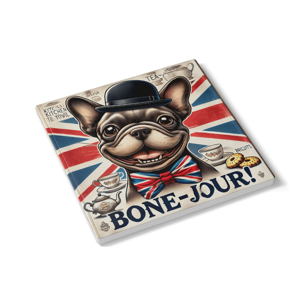 Bone-Jour Funny French Bulldog Coaster | British Dog Lover Gift | Union Jack Tea & Coffee Coaster | Unique Home Decor Pet Lover Gift