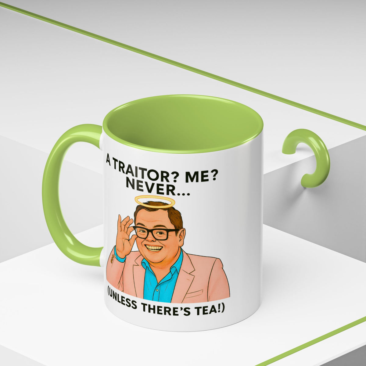 Alan Carr Celebrity Traitors halo mug, A Traitor? Me? Never (Unless There's Tea!), photo 12
