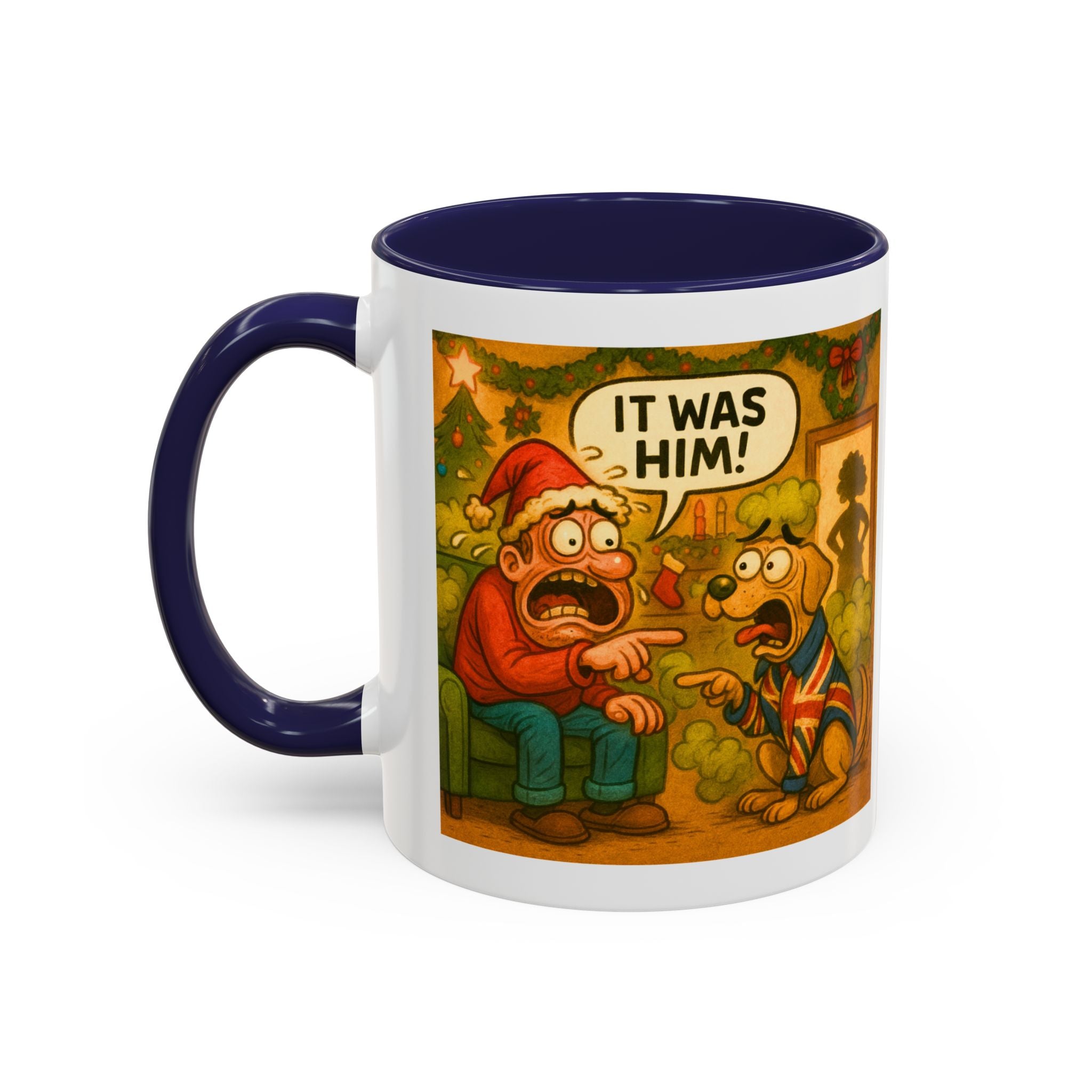 Christmas Mug with Dog - It Was Him Funny UK Gift | Relatable Farting Dad and Dog Cup