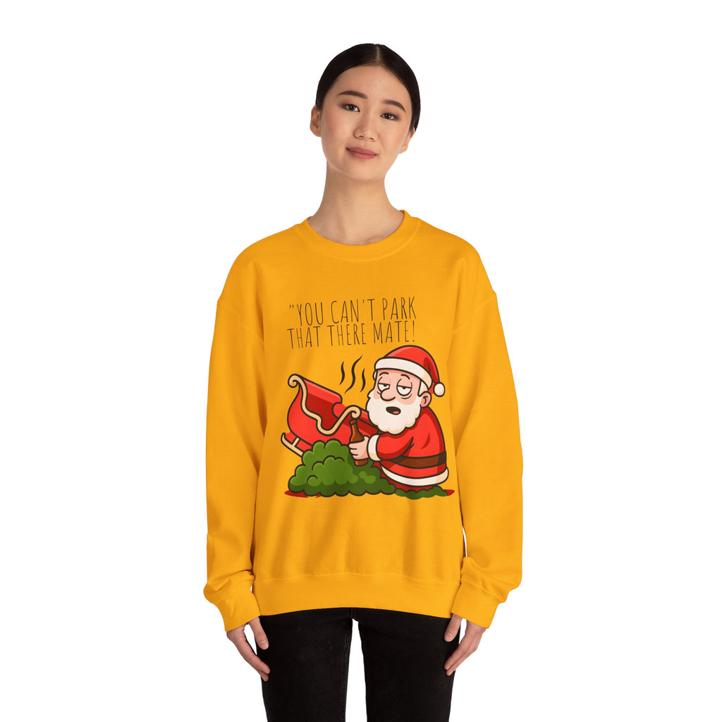You Can't Park That There Mate! Funny British Christmas Jumper | Drunk Santa Sweatshirt | Cheeky UK Xmas Gift | Cozy Unisex Sweater