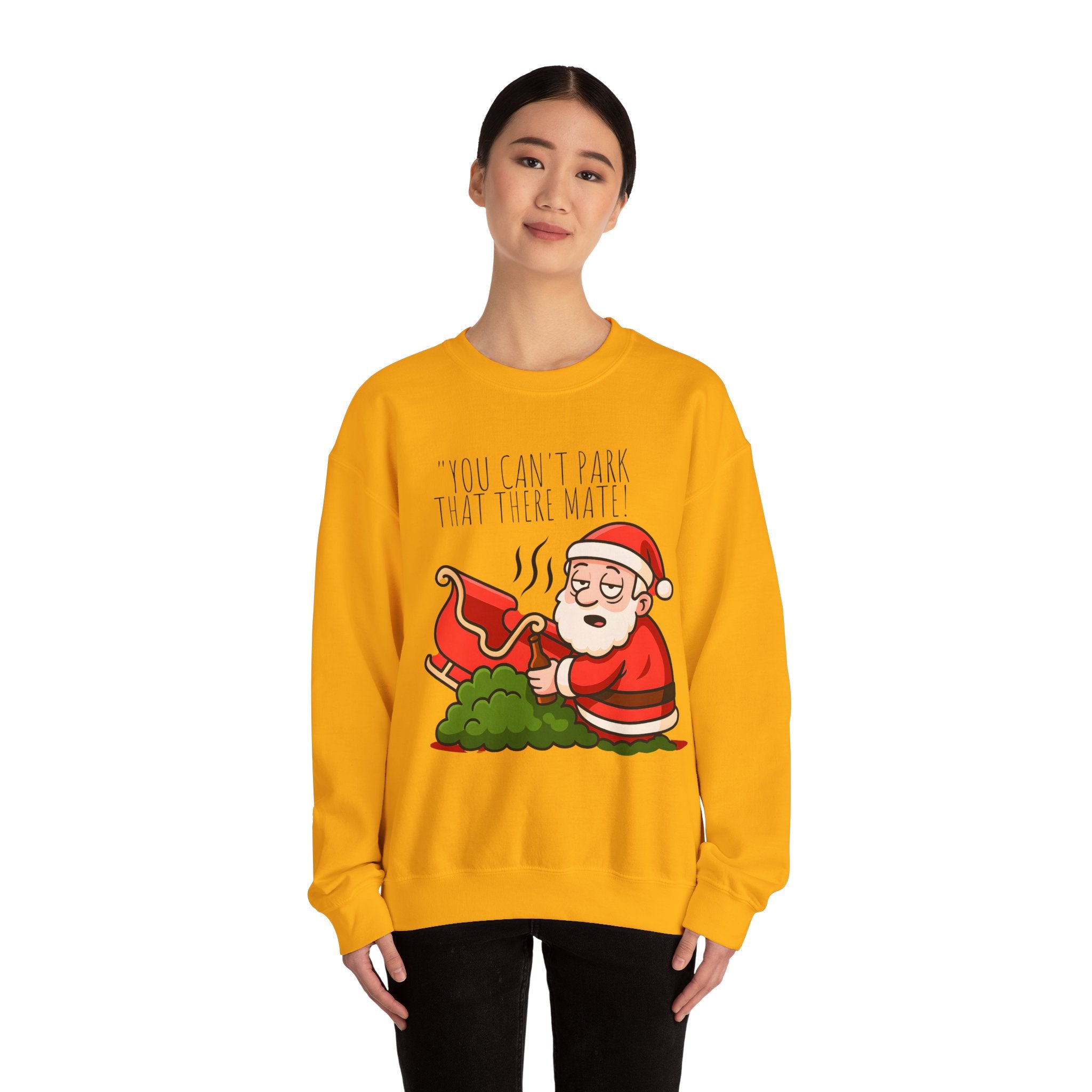 You Can't Park That There Mate! Funny British Christmas Jumper | Drunk Santa Sweatshirt | Cheeky UK Xmas Gift | Cozy Unisex Sweater