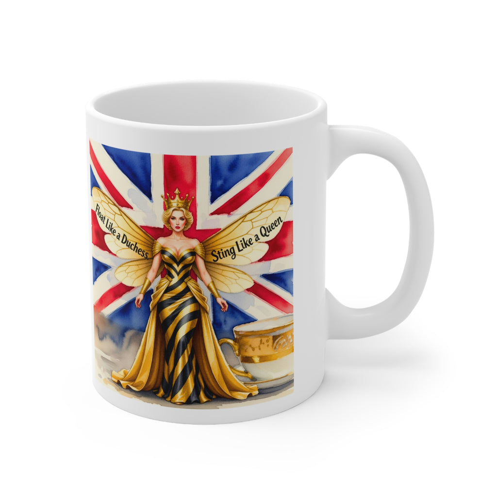Float Like A Duchess, Sting Like A Bee Cup | Union Jack Royal Bee Feminist Mug