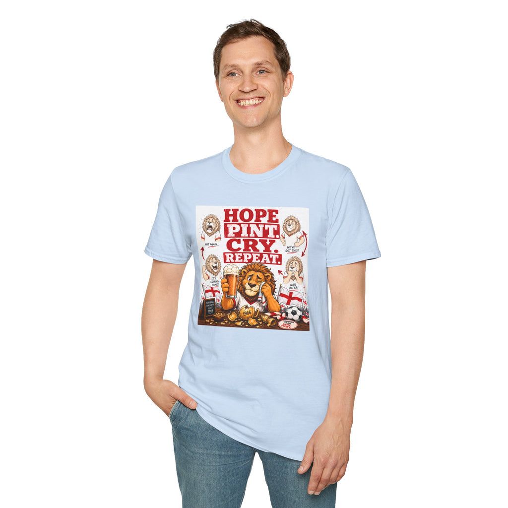Hope Pint Cry Repeat T-Shirt | Three Lions England Football Tee