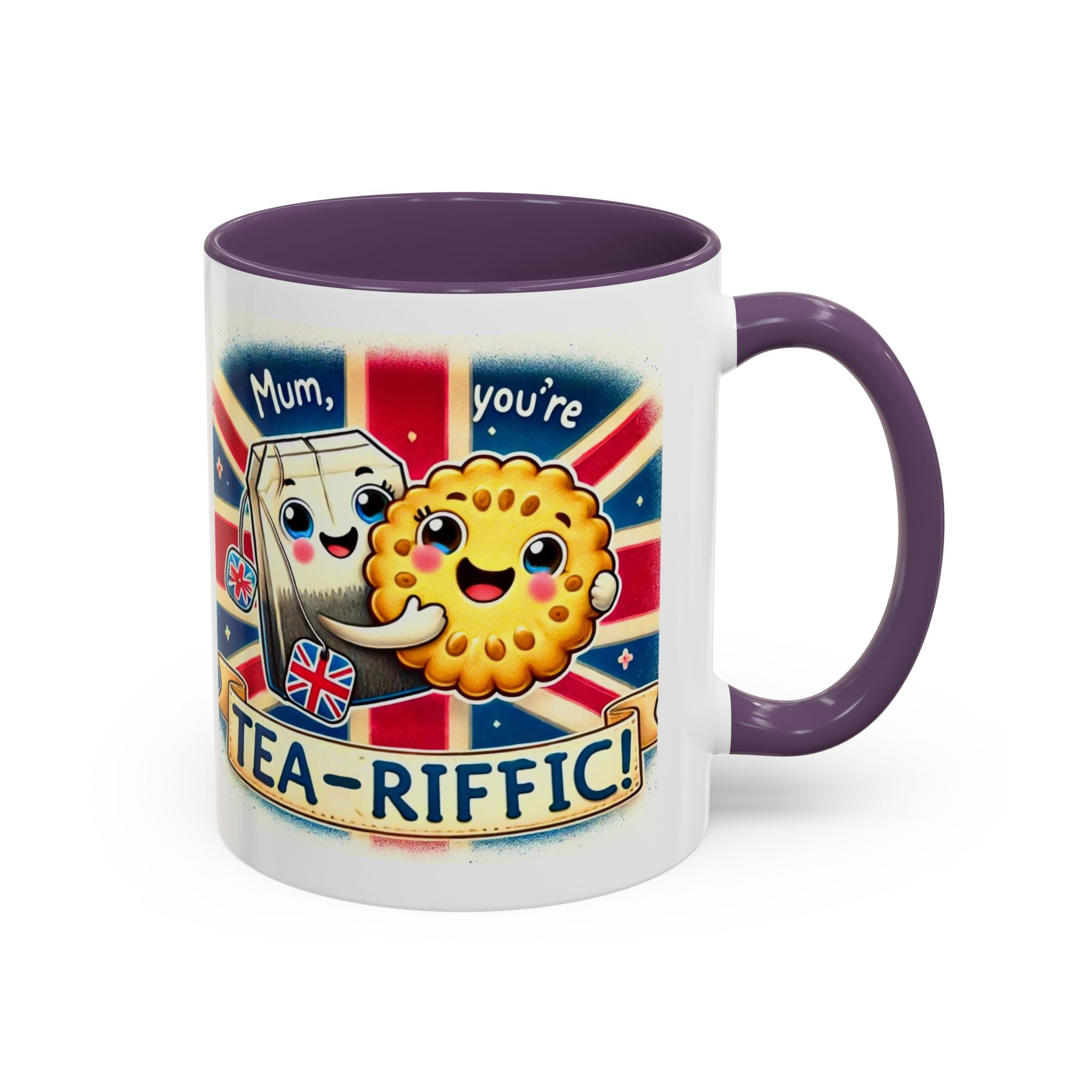 Mum, You're Tea-Riffic! 11oz Accent Mug | Funny British Mothers Day Gift | Cute Tea Lover Accent Cup | Funny Pun Mug | Gift for Mum