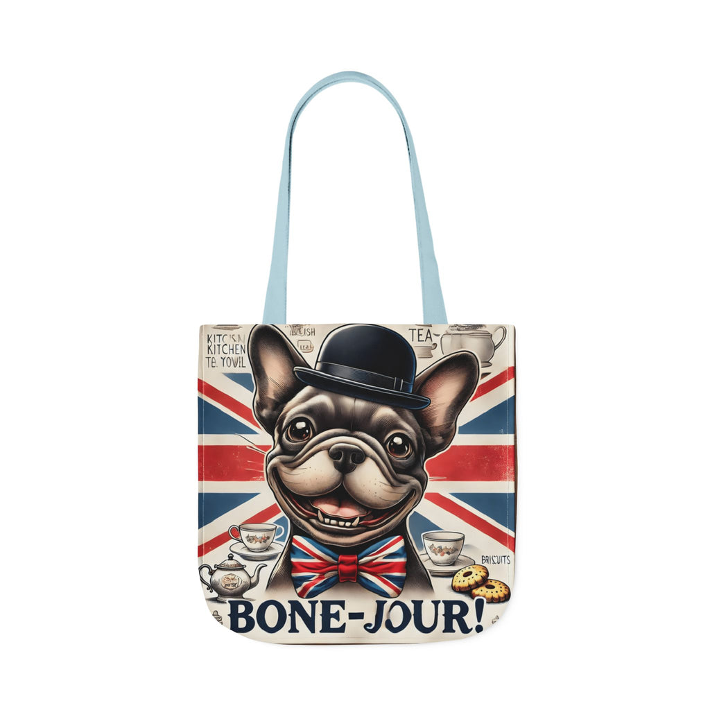 Bone-Jour Tote Bag | Union Jack Frenchie Bag | Fun Dog Mum Gift | Reusable Shopping Bag | French Bulldog Shoulder Bag, Dog Lover Gift