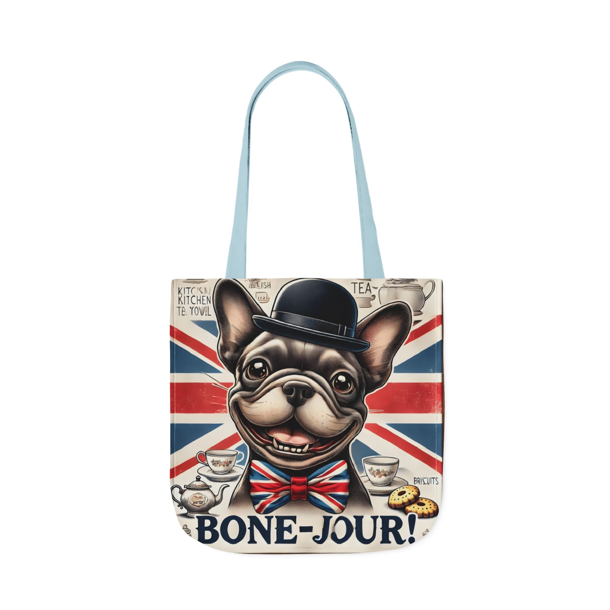 Bone-Jour Tote Bag | Union Jack Frenchie Bag | Fun Dog Mum Gift | Reusable Shopping Bag | French Bulldog Shoulder Bag, Dog Lover Gift