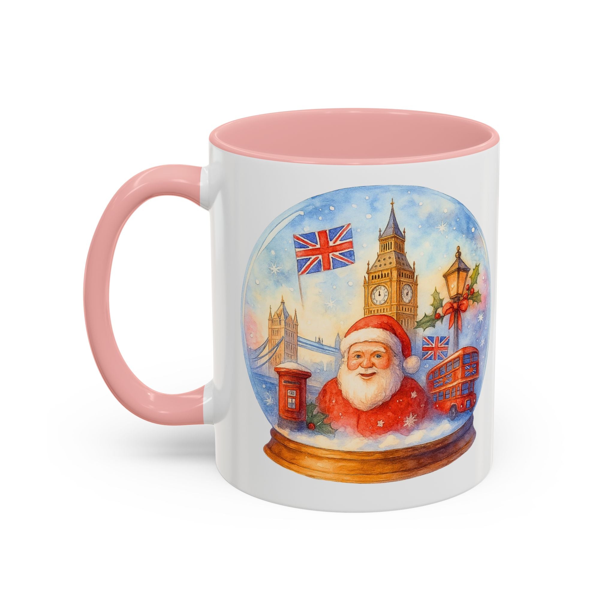 London Santa Snowglobe Mug | UK Christmas Souvenir Cup | Big Ben London Bus Festive Mug | British Holiday Gift