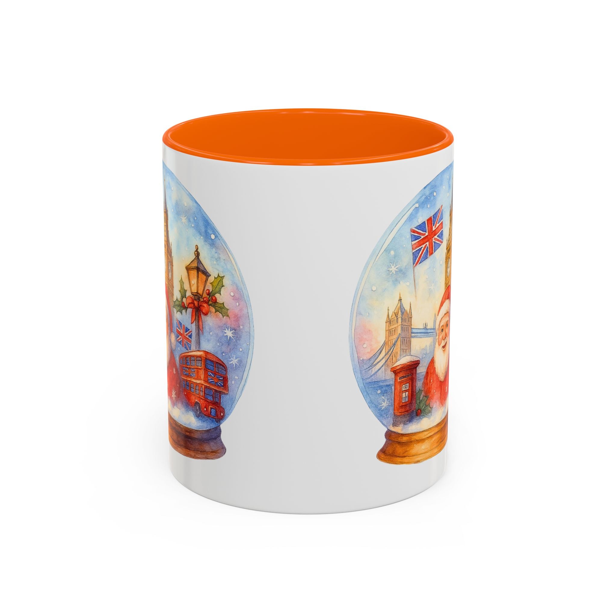 London Santa Snowglobe Mug | UK Christmas Souvenir Cup | Big Ben London Bus Festive Mug | British Holiday Gift