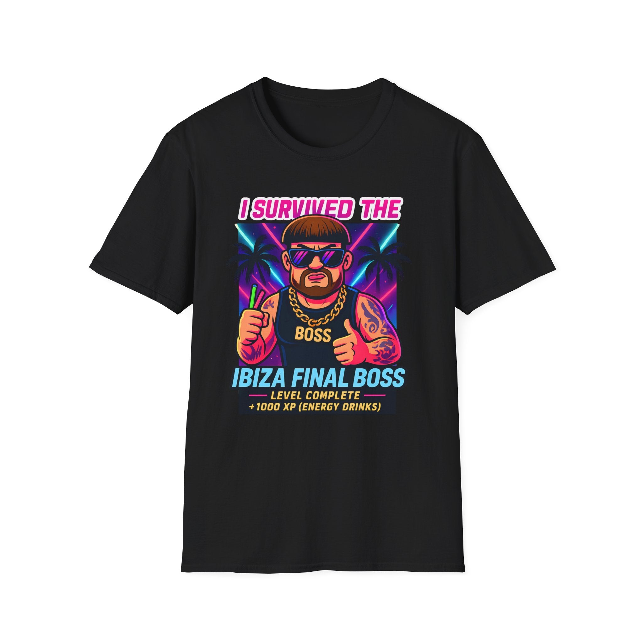 I Survived the Ibiza Final Boss T-Shirt | Funny UK Summer Meme Tee | British Pop Culture Rave Shirt | Festival Uni Gift Retro Party Tee