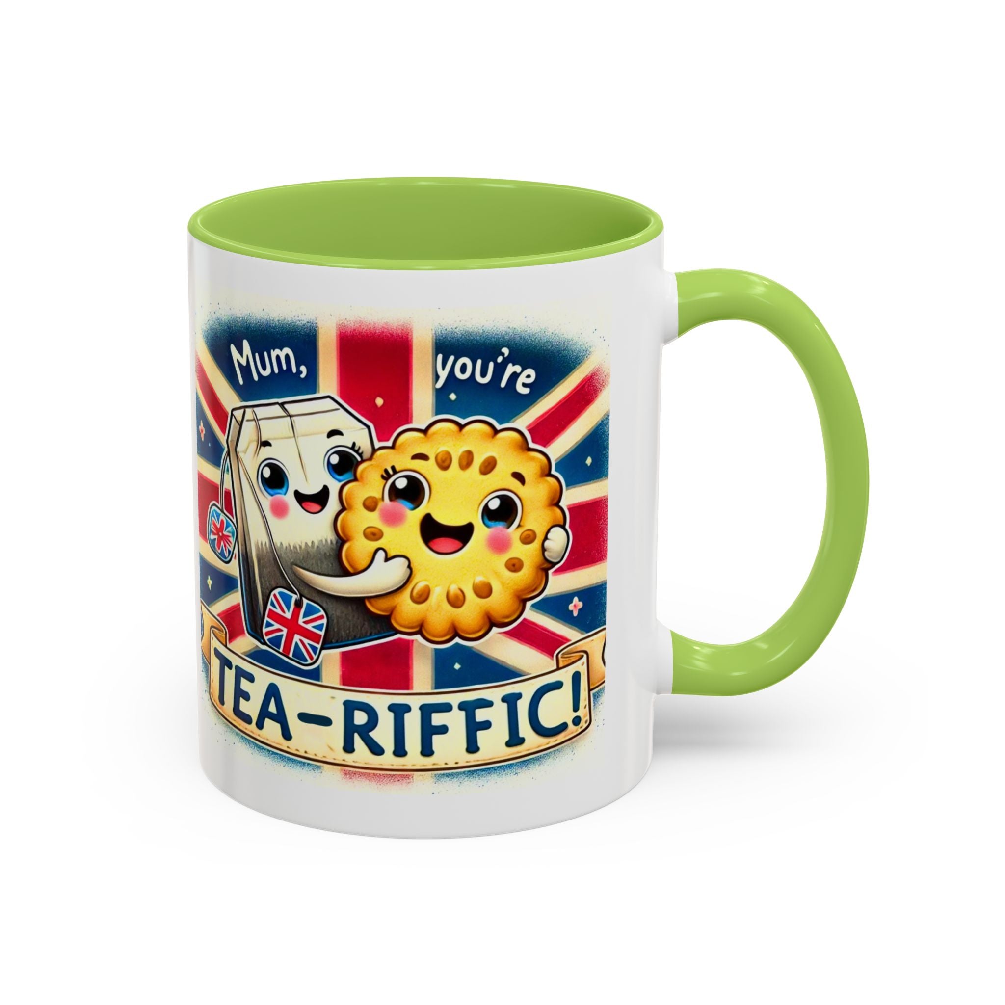 Mum, You're Tea-Riffic! 11oz Accent Mug | Funny British Mothers Day Gift | Cute Tea Lover Accent Cup | Funny Pun Mug | Gift for Mum