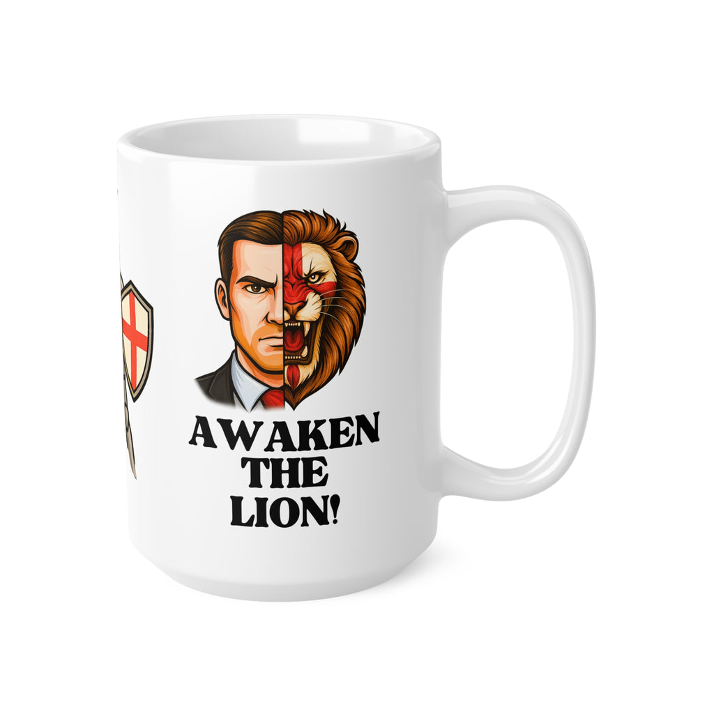 Start the Crusade, Awaken the Lion Mug | Funny English Knight Patriot Coffee Cup | St George's Cross Medieval Banter Gift in 11oz and 15oz