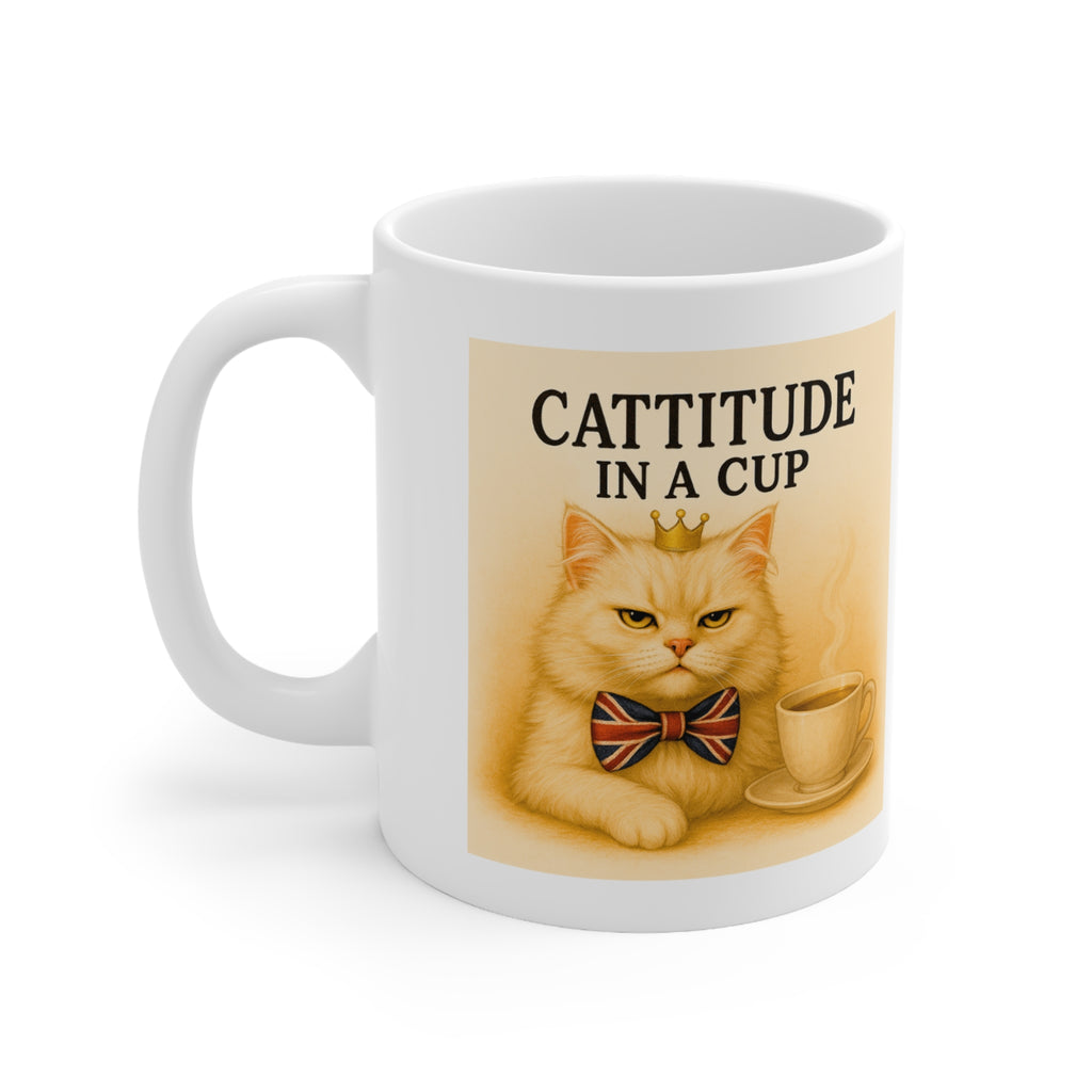 Cattitude in a Cup 11oz Mug | Funny Sassy Cat Coffee Cup | Cute Cat Lover Gift | Royal Kitty Tea Mug | Microwave & Dishwasher Safe