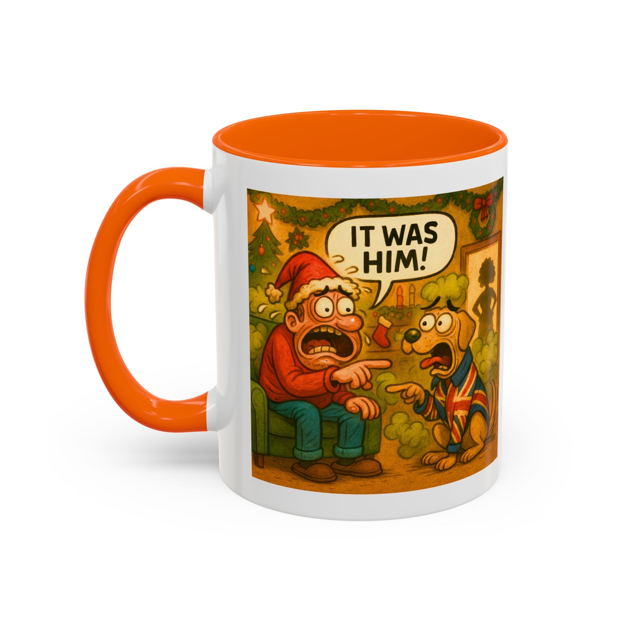Christmas Mug with Dog - It Was Him Funny UK Gift | Relatable Farting Dad and Dog Cup