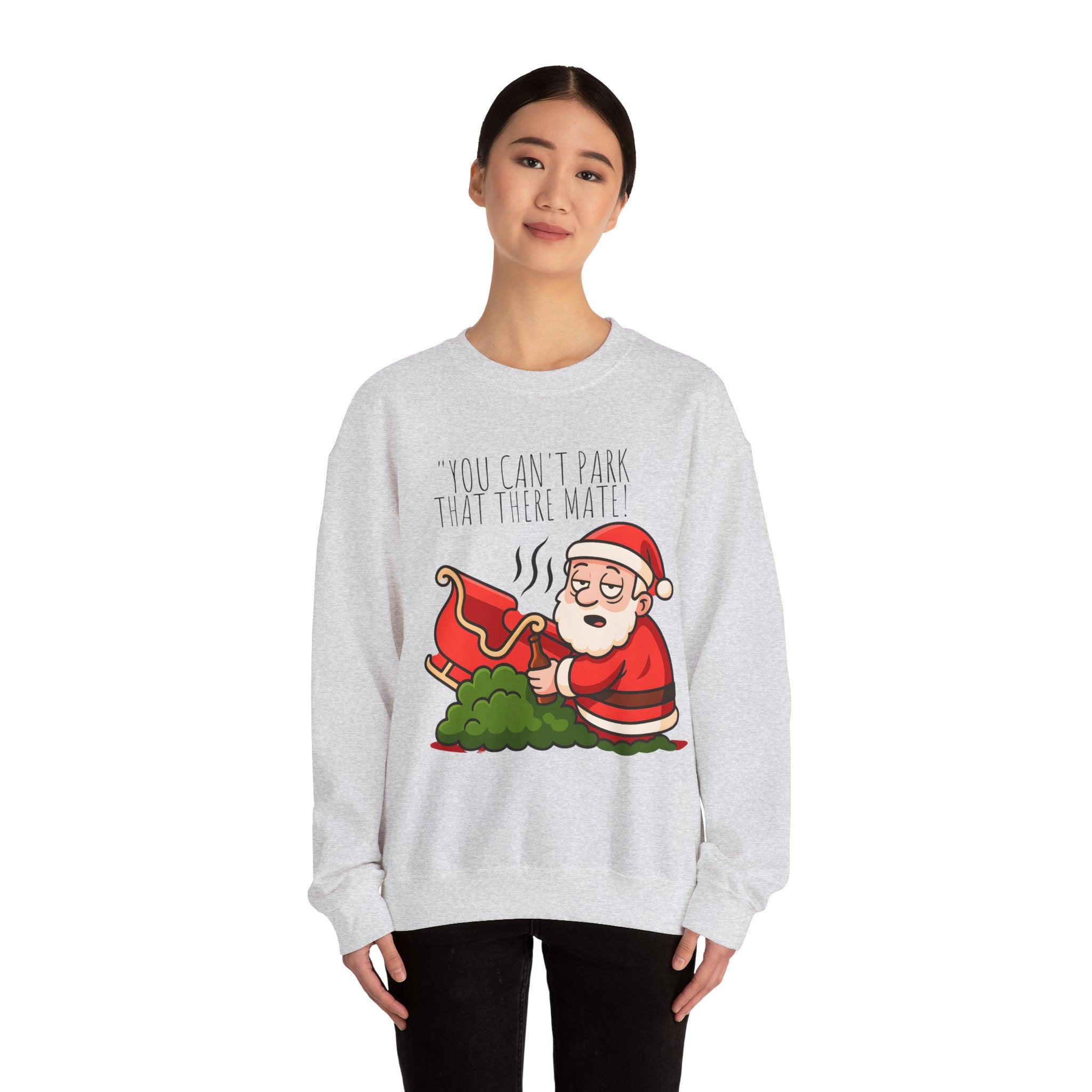 You Can't Park That There Mate! Funny British Christmas Jumper | Drunk Santa Sweatshirt | Cheeky UK Xmas Gift | Cozy Unisex Sweater