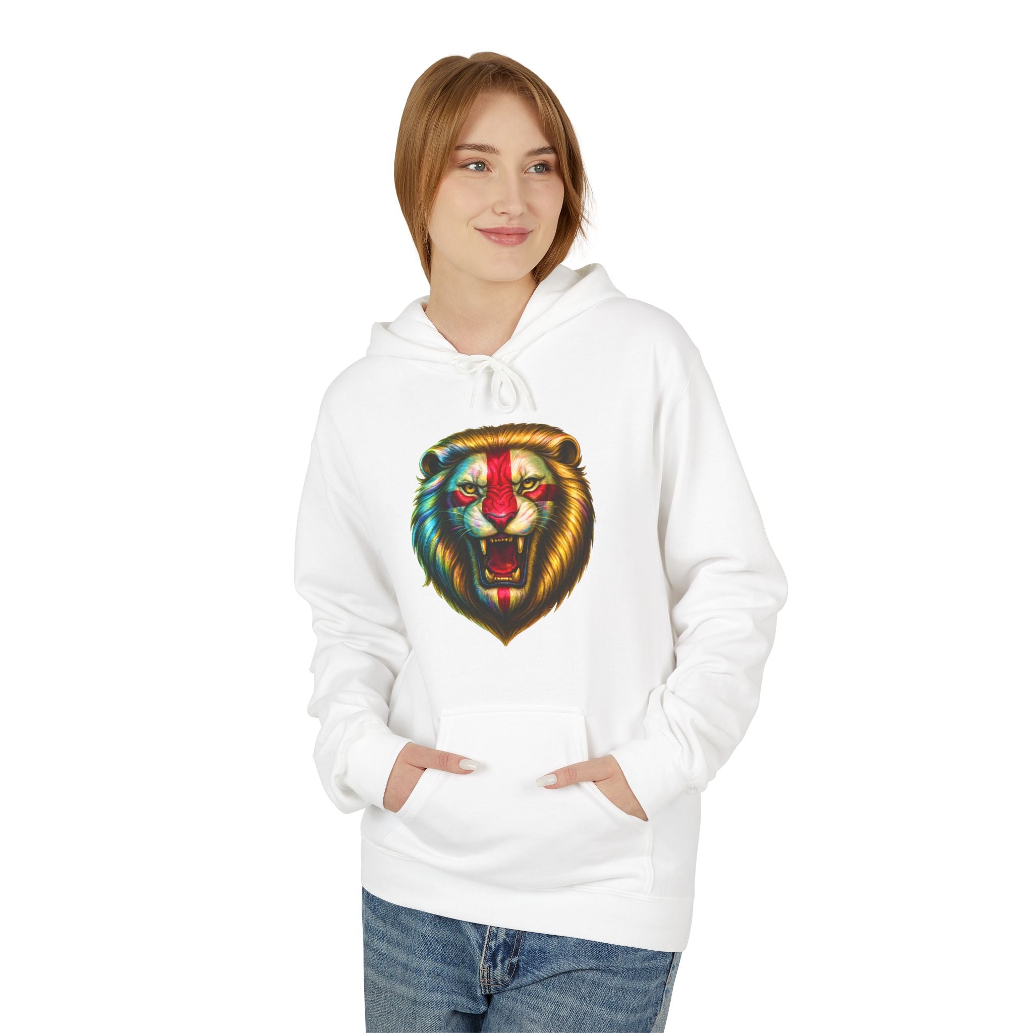 MEGA Hoodie with Shiny English Lion | Patriotic St George's Cross Unisex Hoodie | Funny Medieval England Gift