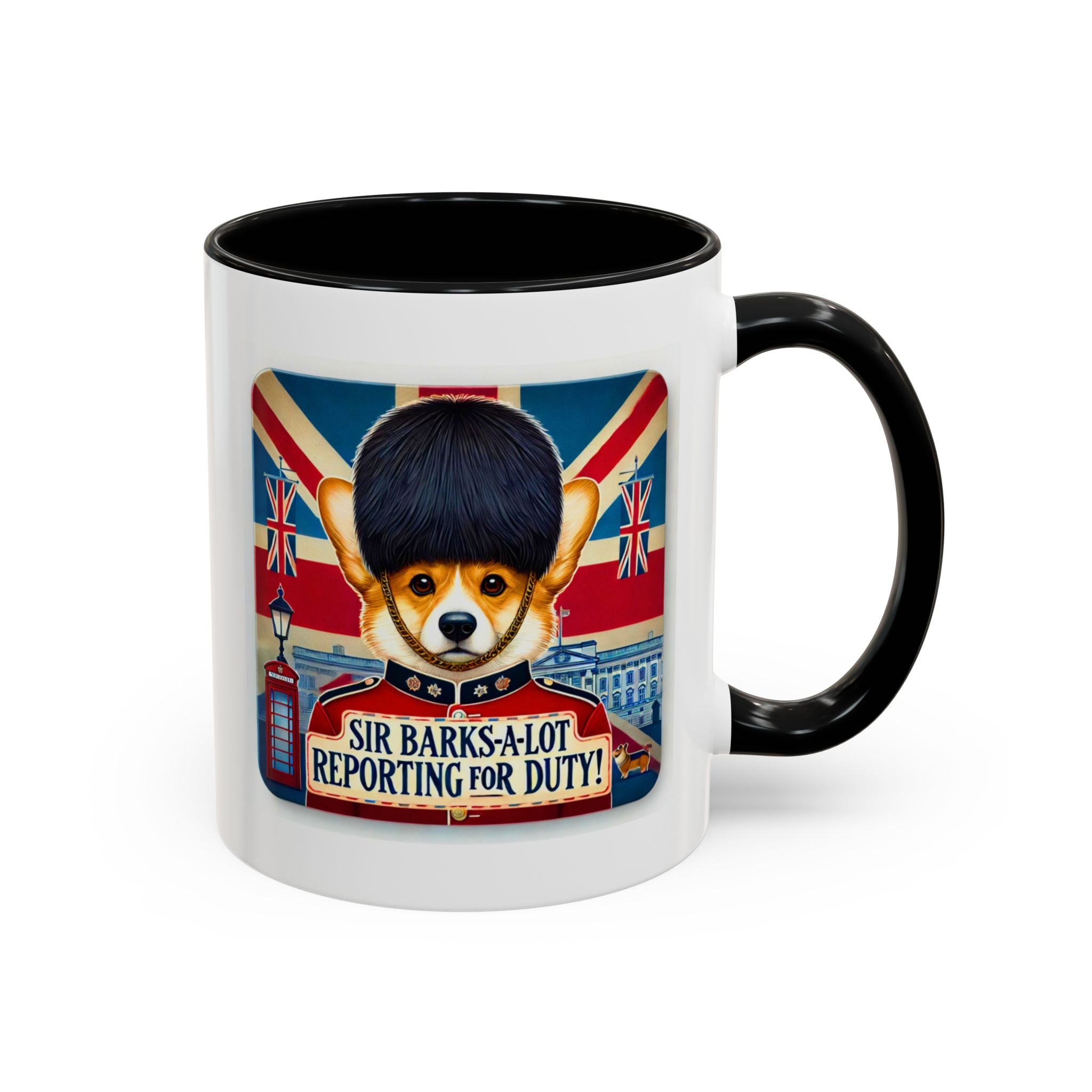 Sir Barks-a-Lot Accent Coffee Mug | Patriotic British Doggy Design | Whimsical 11oz Cup Multiple Colors | Lead & BPA-Free, C-Shaped Handle