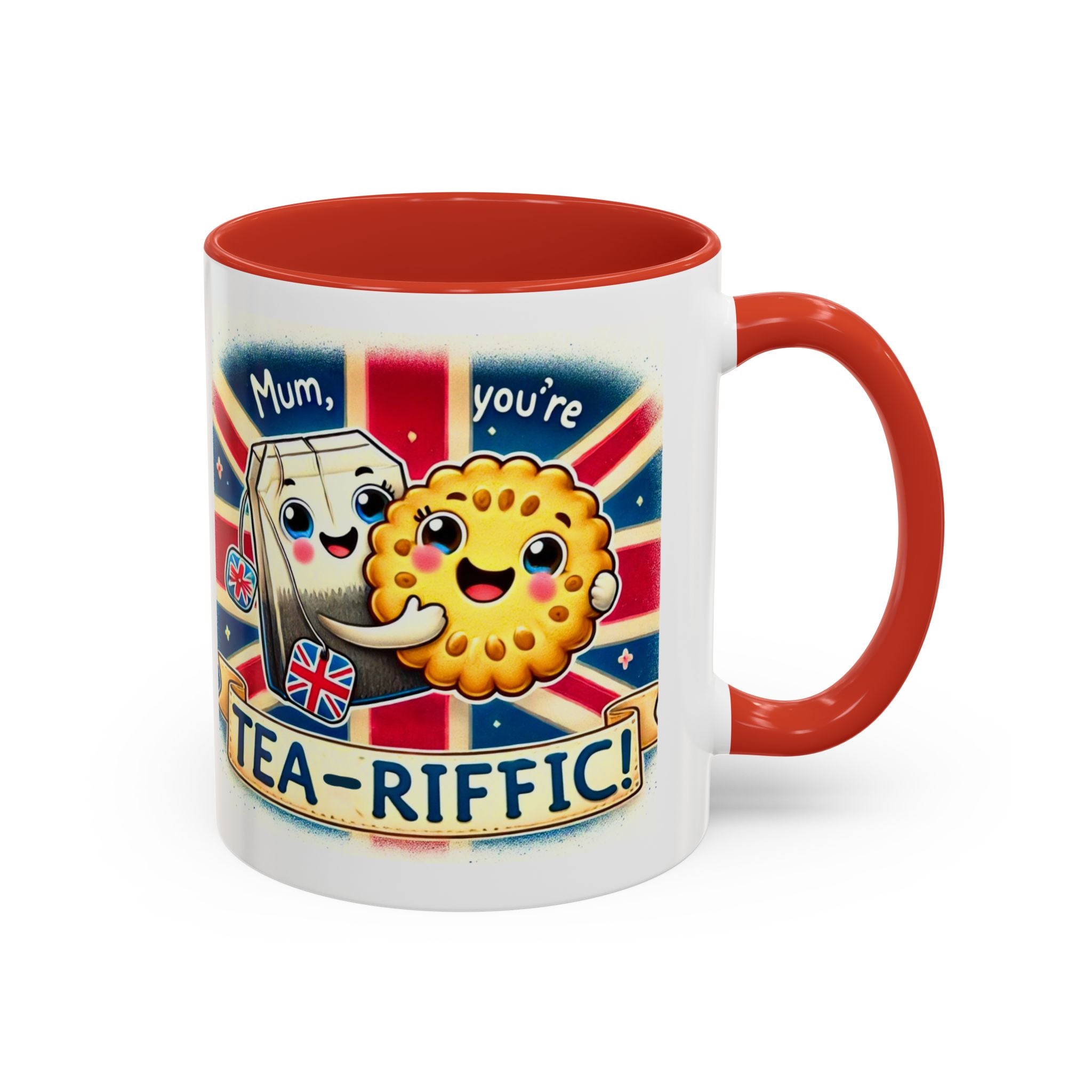 Mum, You're Tea-Riffic! 11oz Accent Mug | Funny British Mothers Day Gift | Cute Tea Lover Accent Cup | Funny Pun Mug | Gift for Mum
